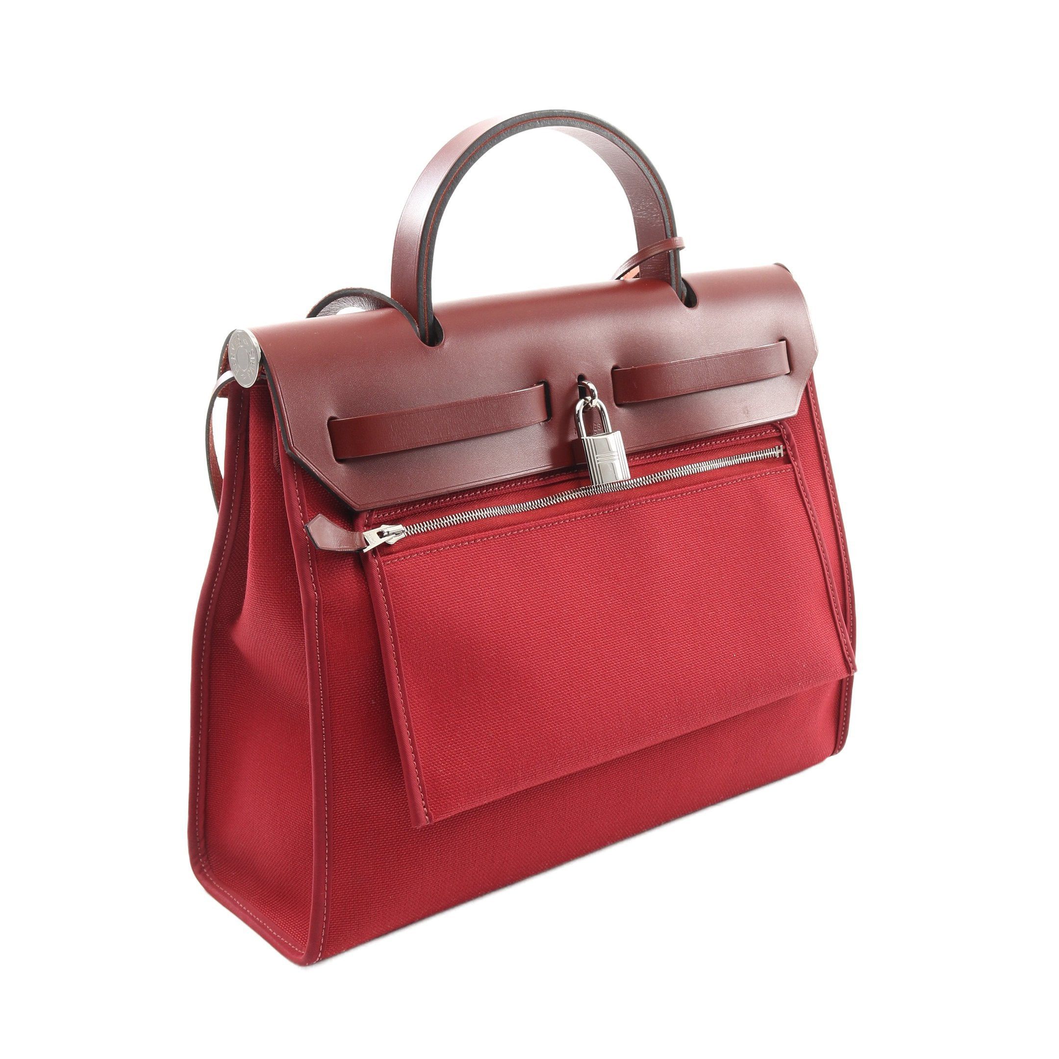 Hermes Hermes Herbag Zip Pm Rouge Casac Ash Handbag Toile Military Vache Hunter Bordeaux Silver Hardware C Engraved Size ONE SIZE - 2 Thumbnail