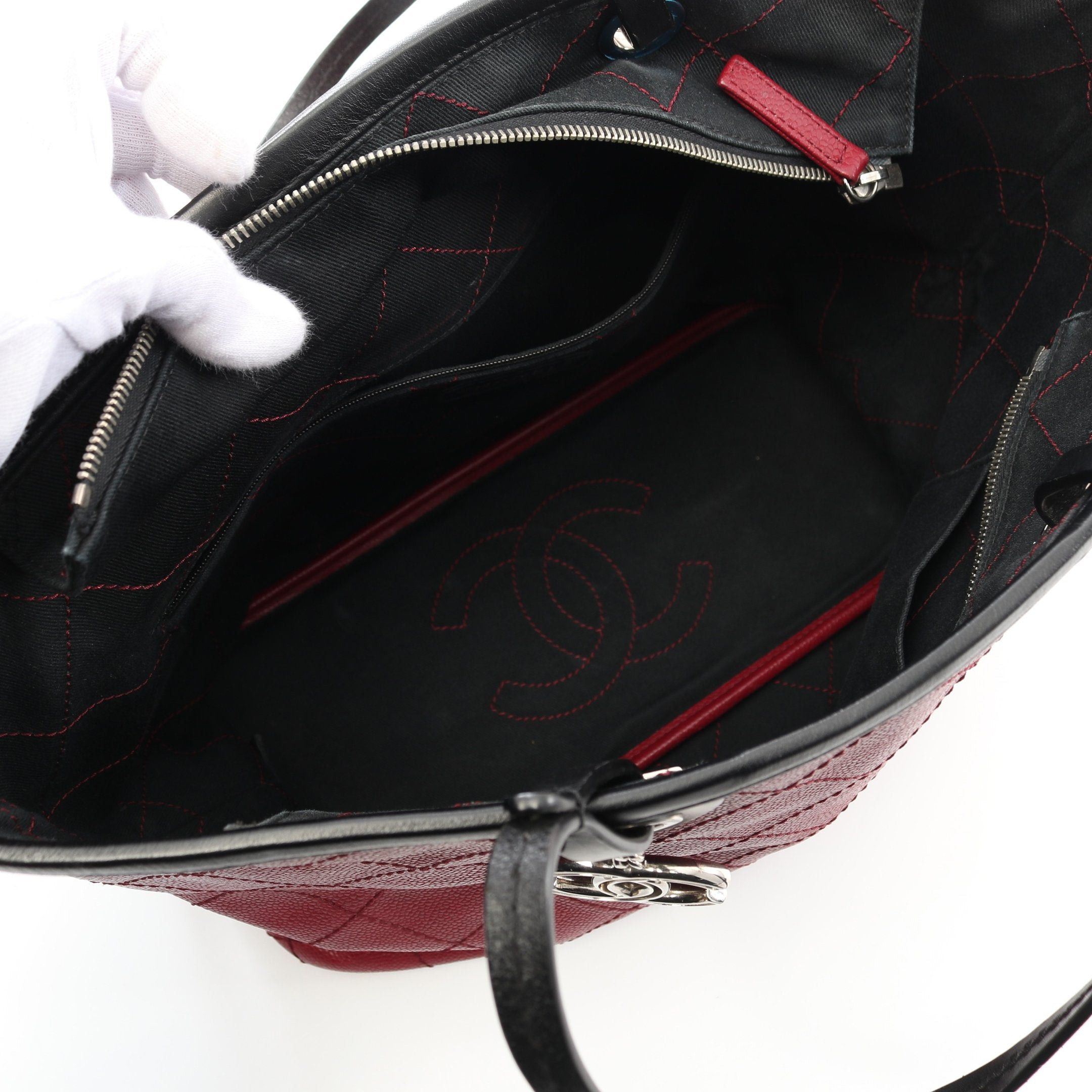 Chanel Chanel On The Road Shoulder Bag Tote Caviar Skin Leather Red Black Silver Hardware Size ONE SIZE - 3 Thumbnail