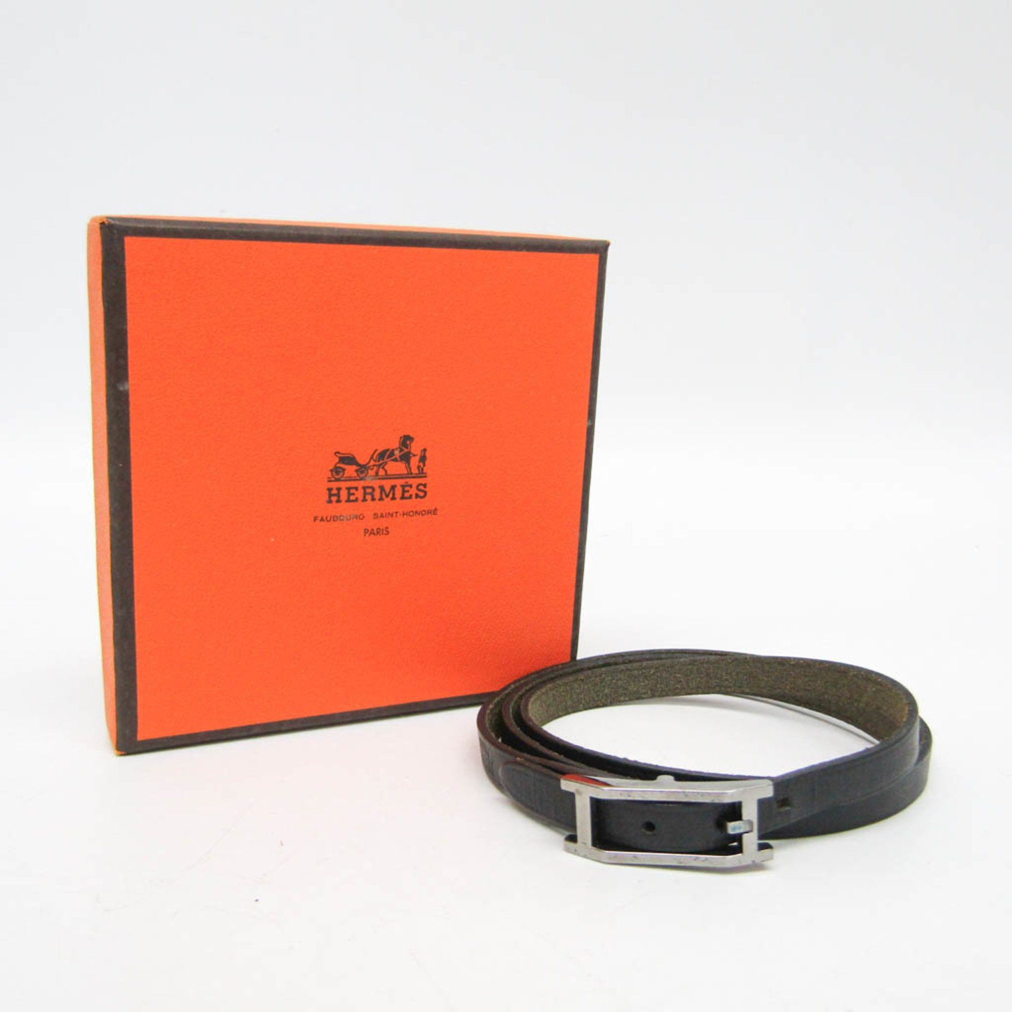 Hermes Hermes Hapi 4-row Bracelet Choker Leather,Metal Bangle Black,Silver Size ONE SIZE - 2 Thumbnail