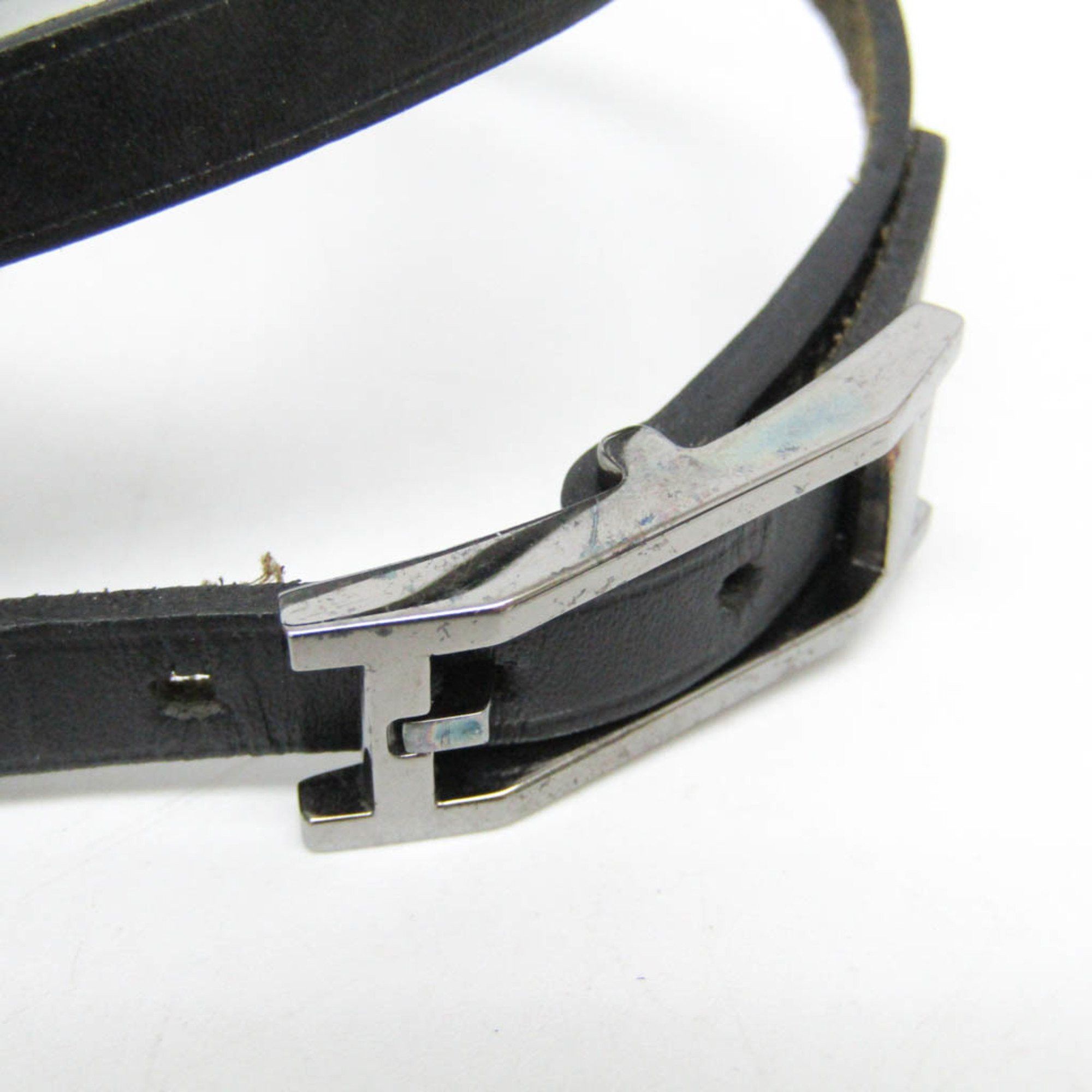 Hermes Hermes Hapi 4-row Bracelet Choker Leather,Metal Bangle Black,Silver Size ONE SIZE - 3 Thumbnail