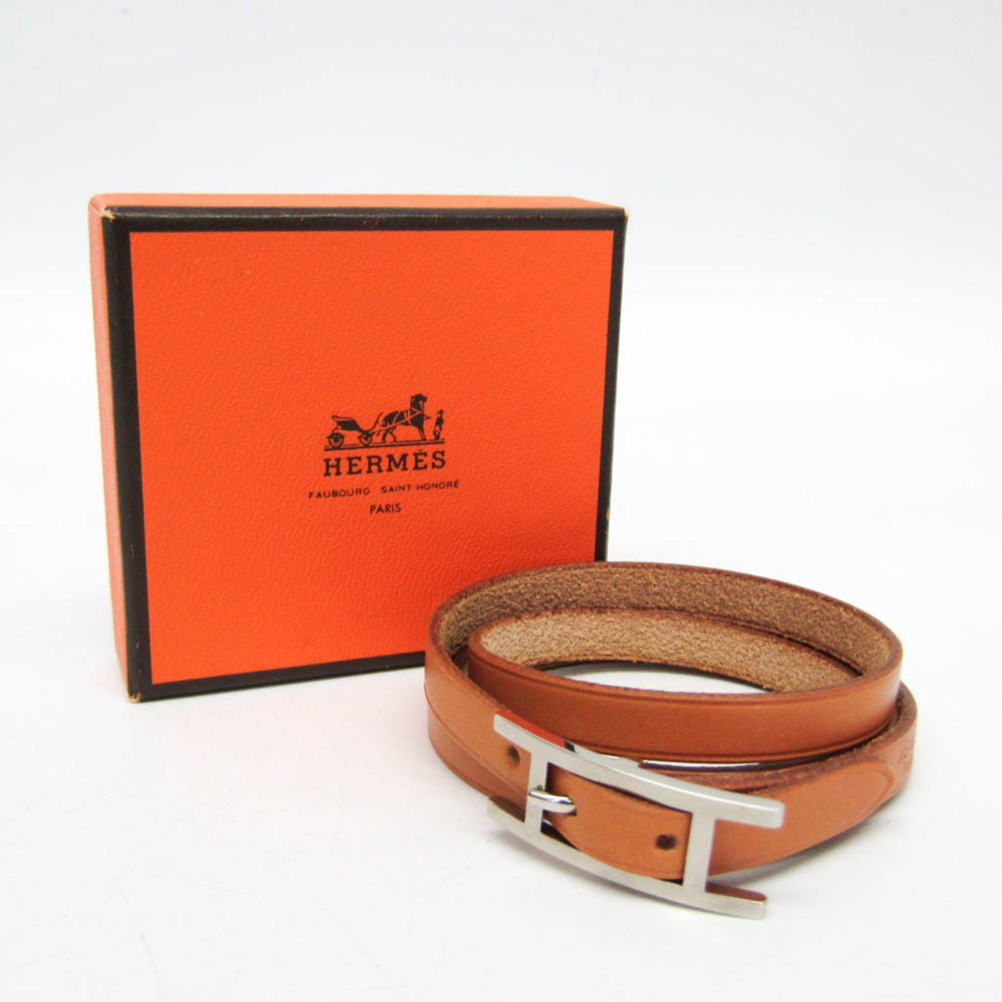 Hermes Hermes Hapi 4-row Bracelet Choker Leather Bangle Brown,Silver Size ONE SIZE - 2 Thumbnail