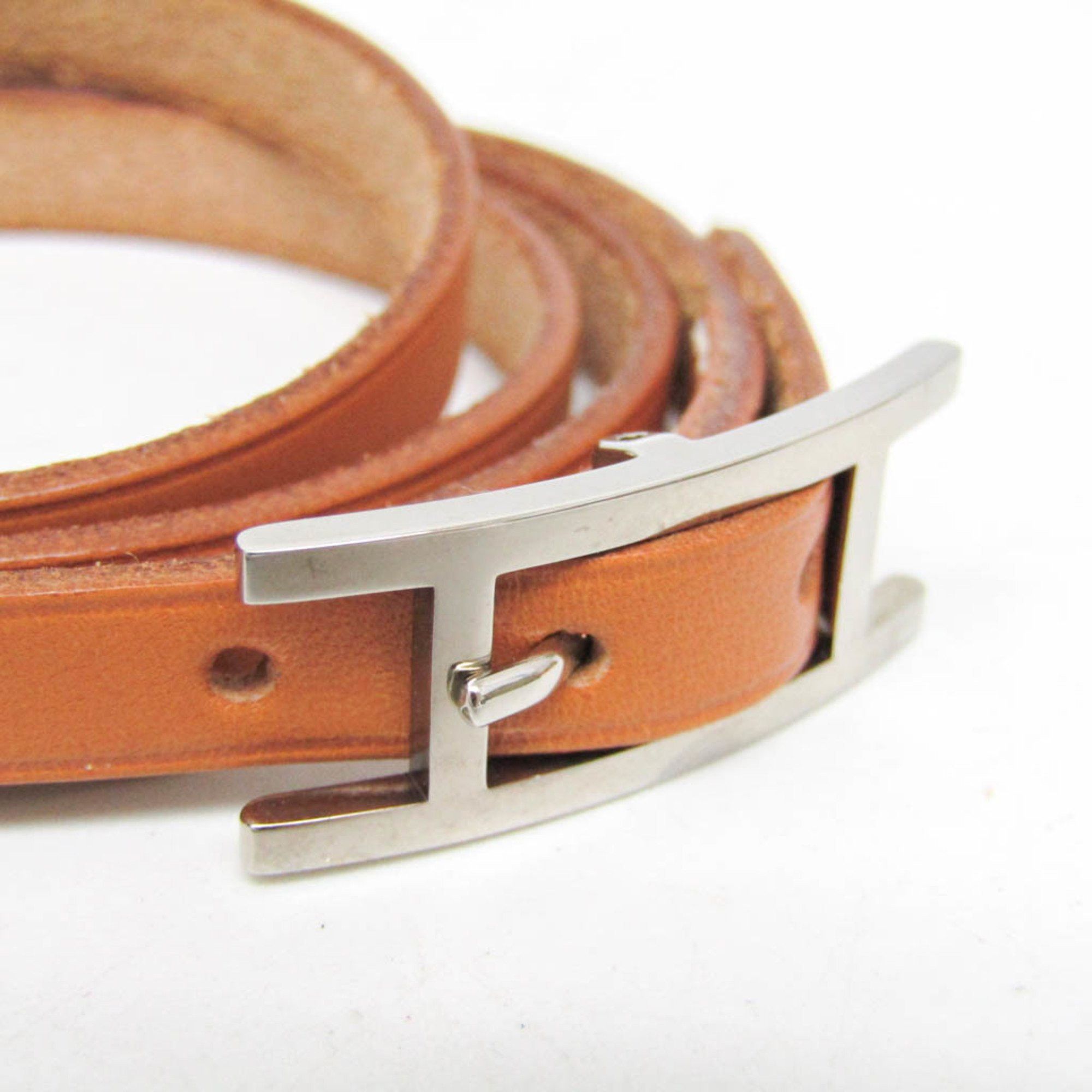 Hermes Hermes Hapi 4-row Bracelet Choker Leather Bangle Brown,Silver Size ONE SIZE - 3 Thumbnail