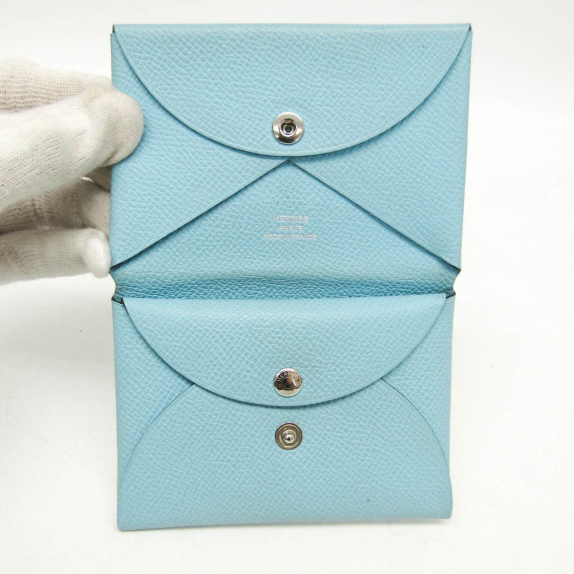 Hermes Hermes Calvi Duo Epsom Leather Card Case Light Blue Size ONE SIZE - 8 Thumbnail
