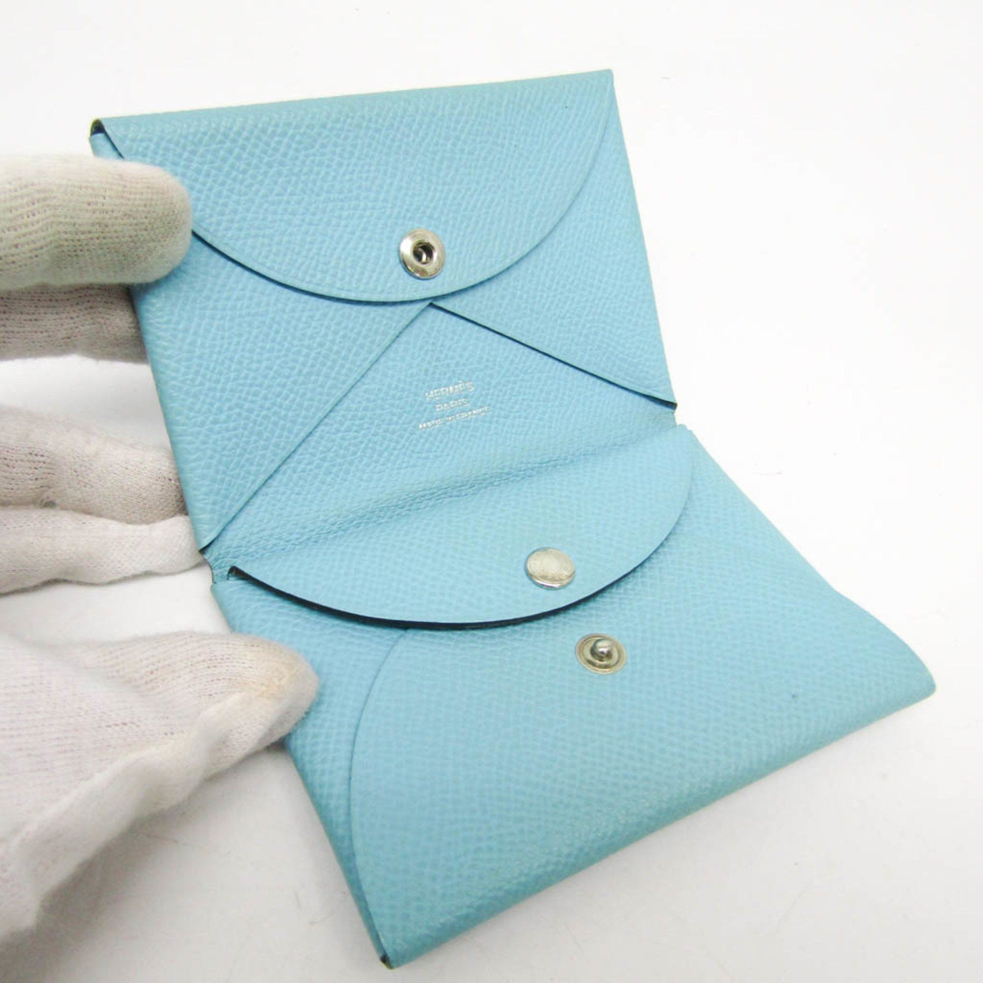 Hermes Hermes Calvi Duo Epsom Leather Card Case Light Blue Size ONE SIZE - 3 Thumbnail