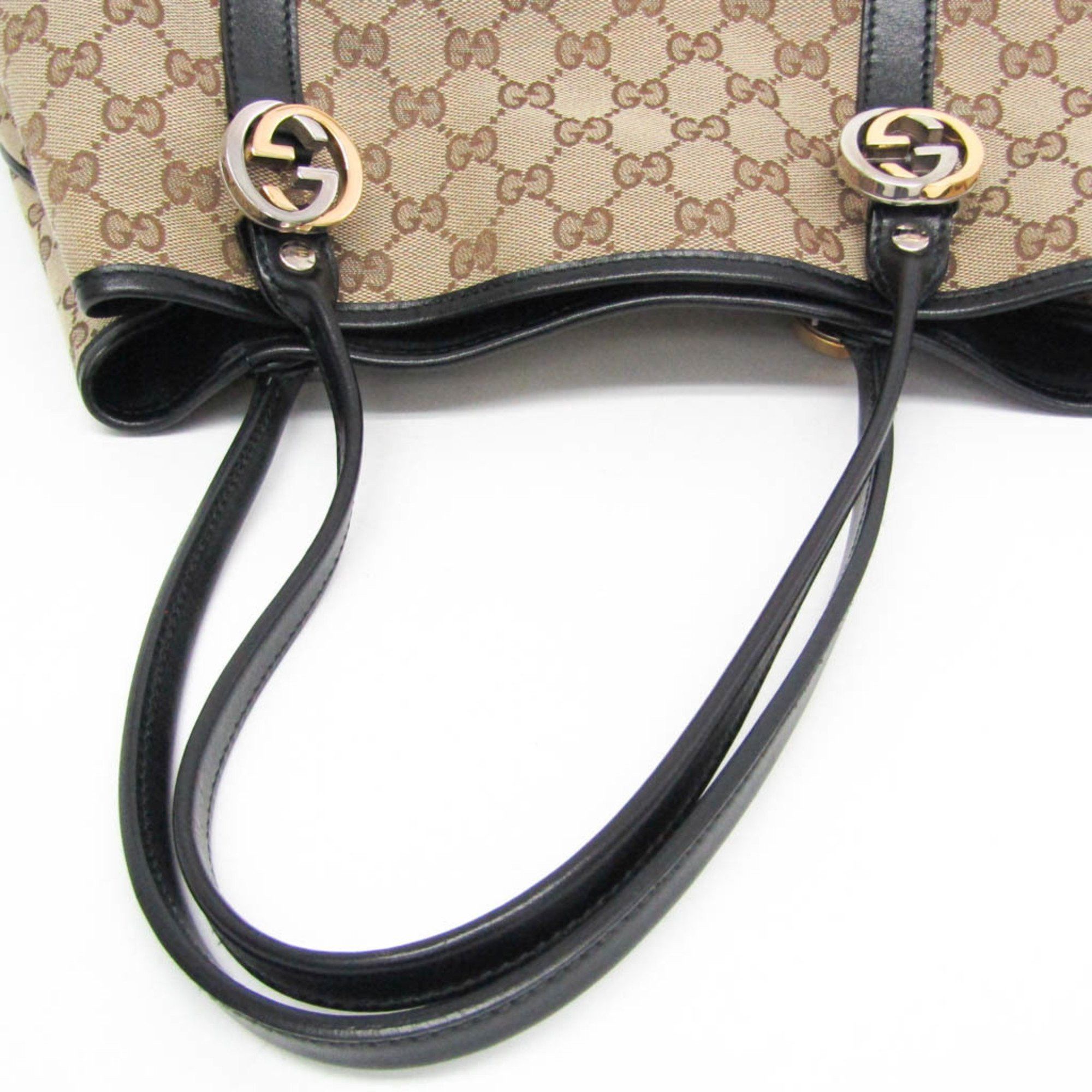 Gucci Gucci GG Twins 232957 Women's Canvas Tote Bag Beige,Black Size ONE SIZE - 6 Thumbnail