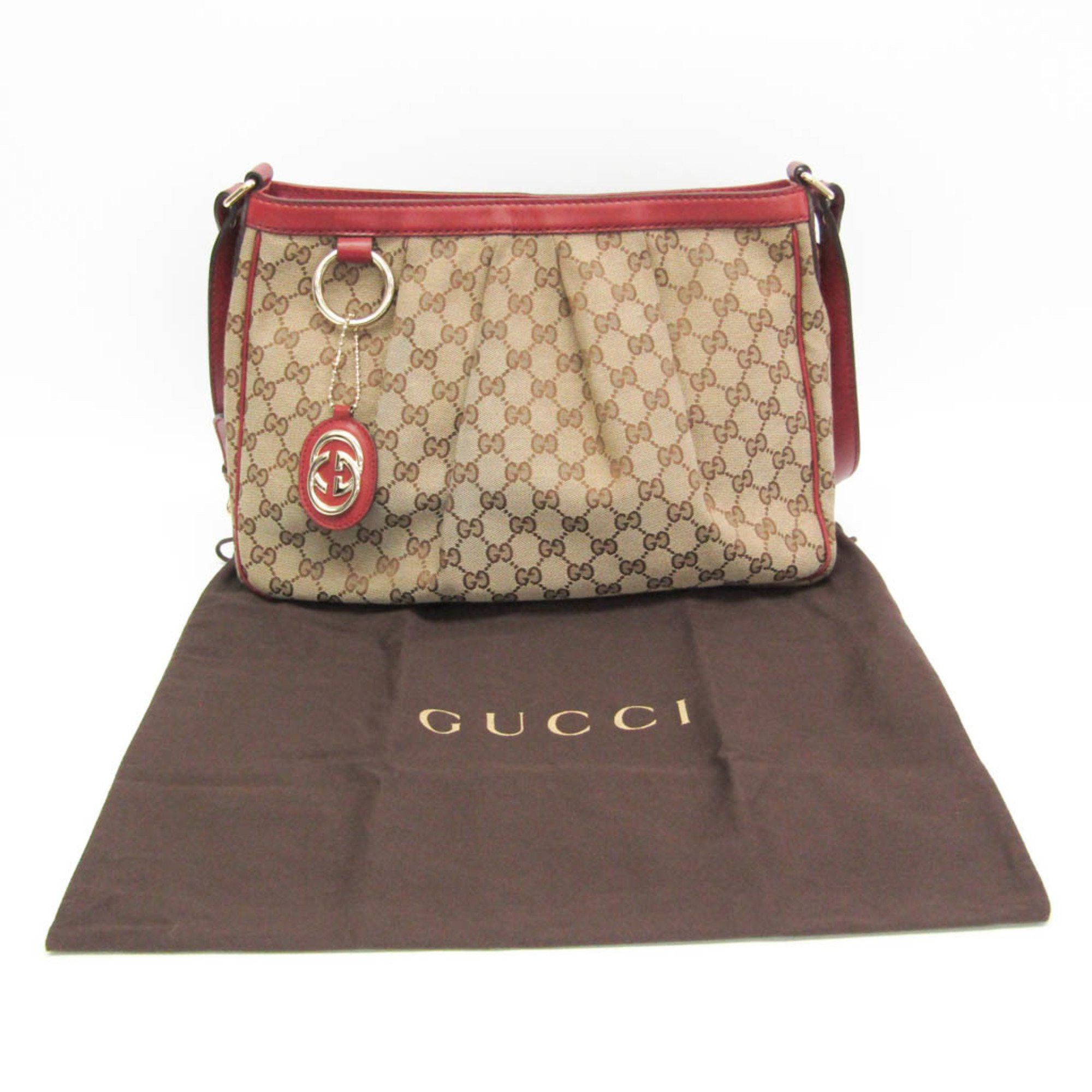 Gucci Gucci Sukey 296834 Women's GG Canvas,Leather Shoulder Bag Beige,Red Brown Size ONE SIZE - 2 Thumbnail