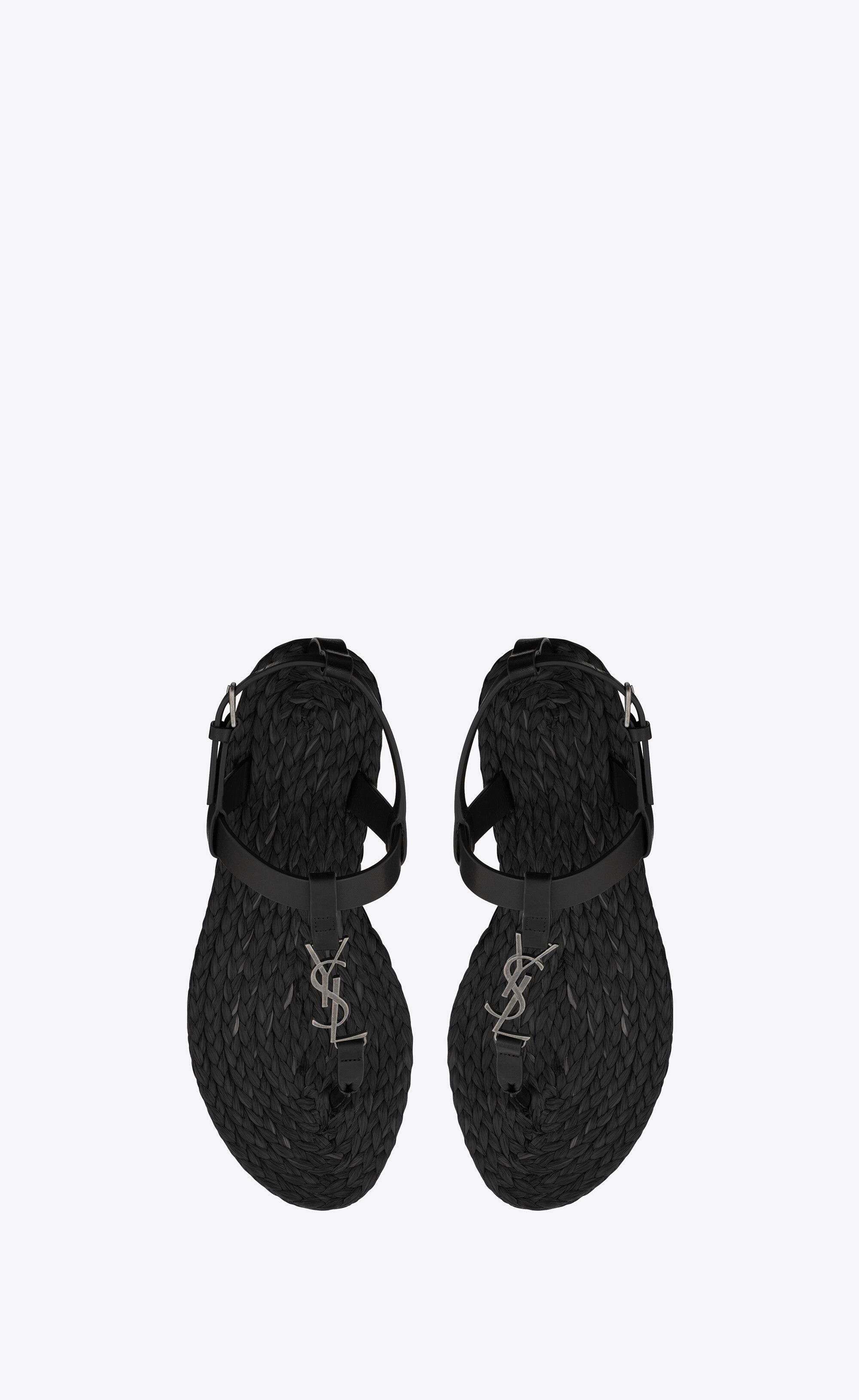 Saint Laurent Paris cassandra flat sandals in smooth leather with silver-tone monogram Size US 5 / IT 35 - 3 Thumbnail