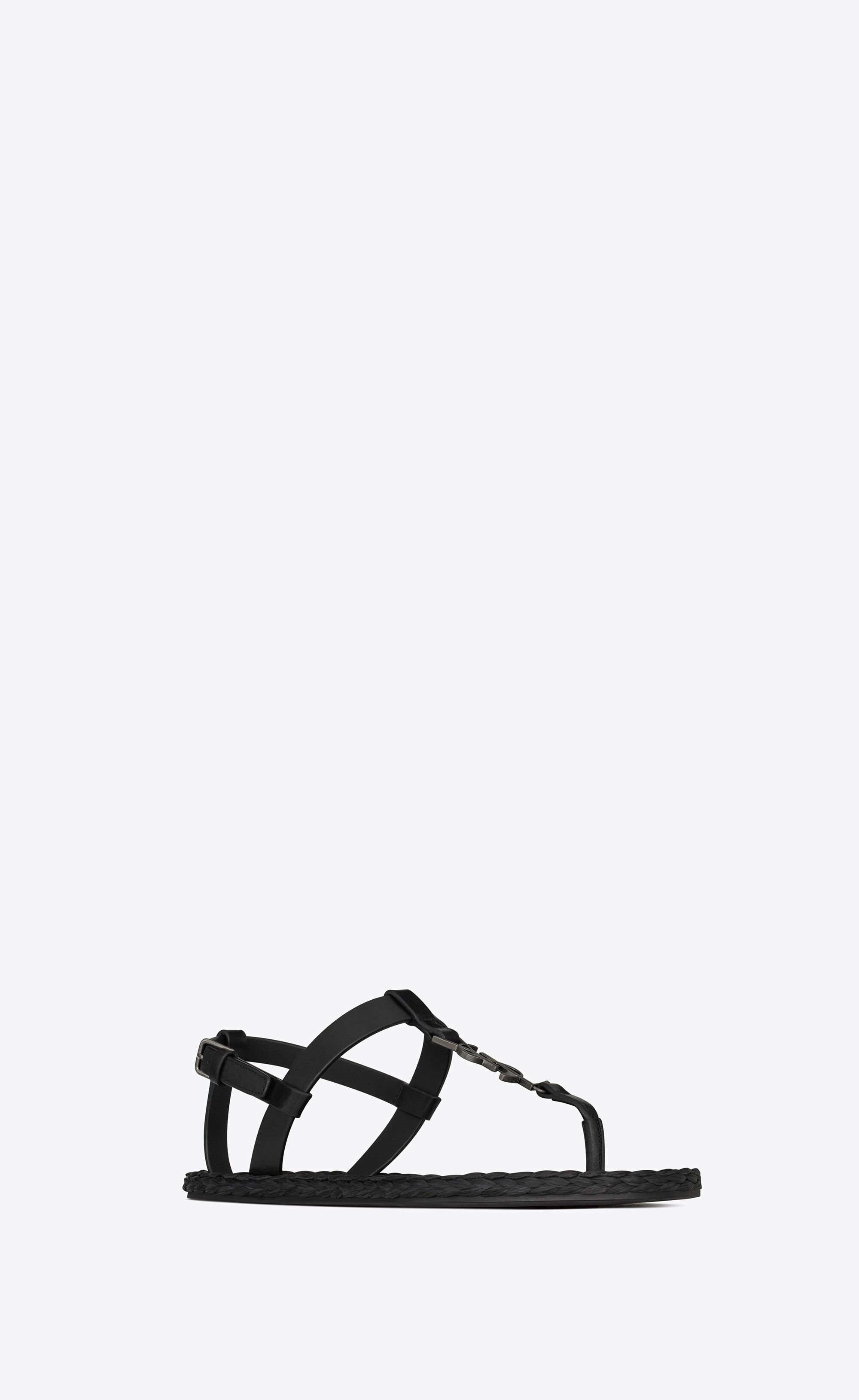 Saint Laurent Paris cassandra flat sandals in smooth leather with silver-tone monogram Size US 11 / IT 41 - 2 Thumbnail