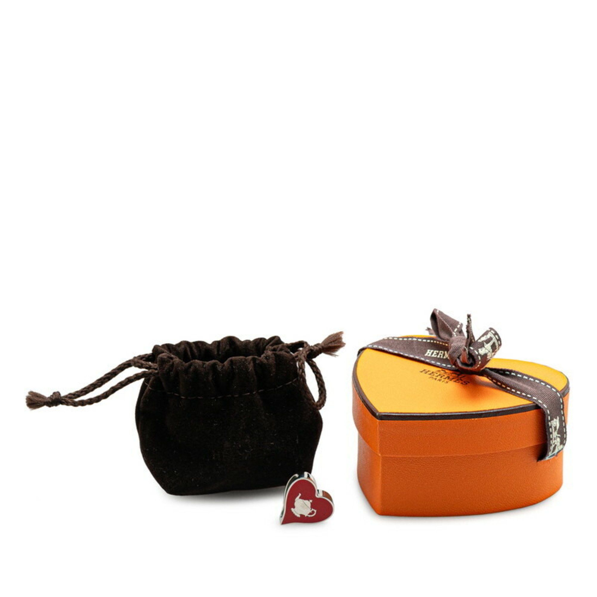 Hermes Heart Motif Tea Time Scarf Ring Red Silver Metal Women's HERMES