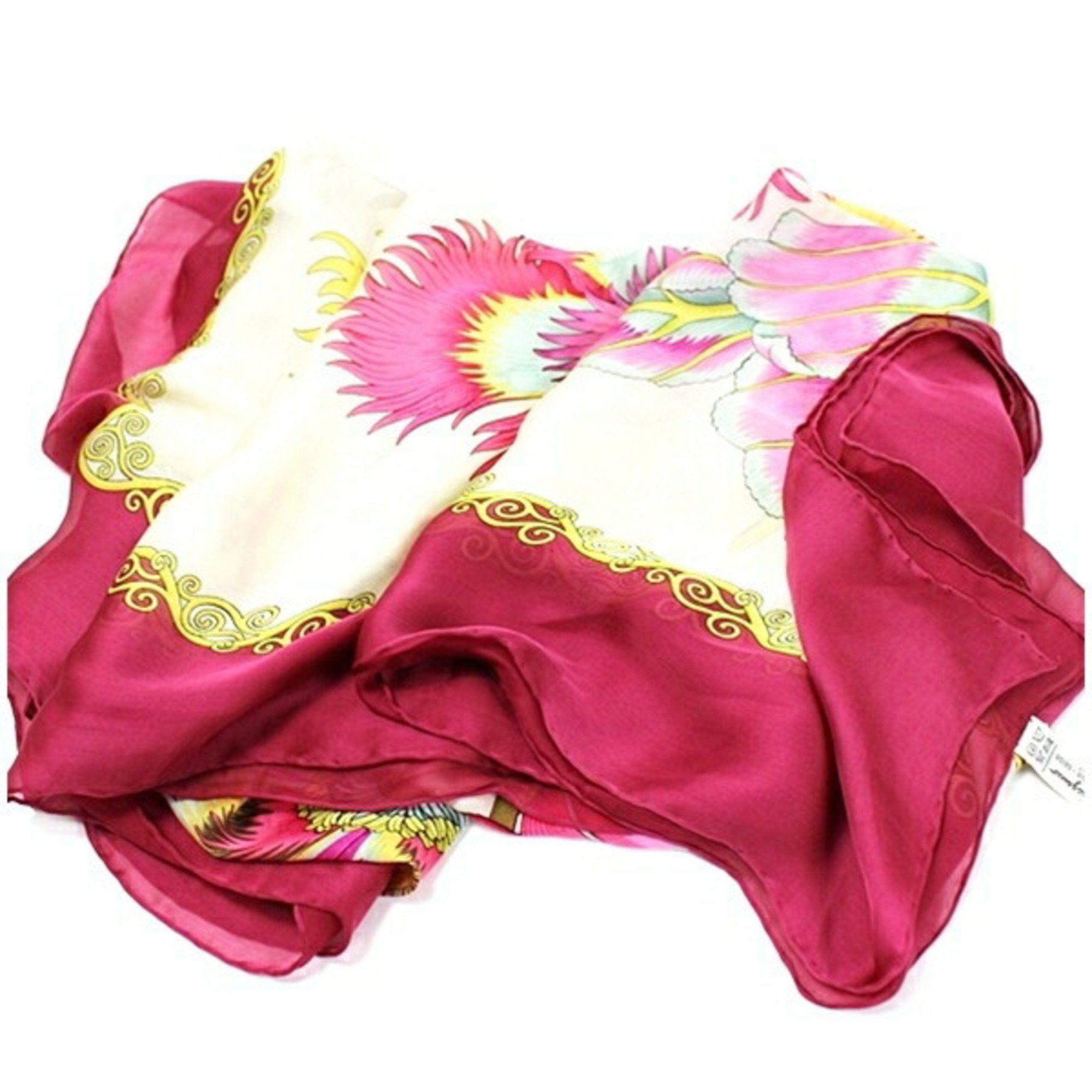 Salvatore Ferragamo Salvatore Ferragamo Silk Large Scarf Muffler Wine Red x White Women's Size ONE SIZE - 9 Thumbnail