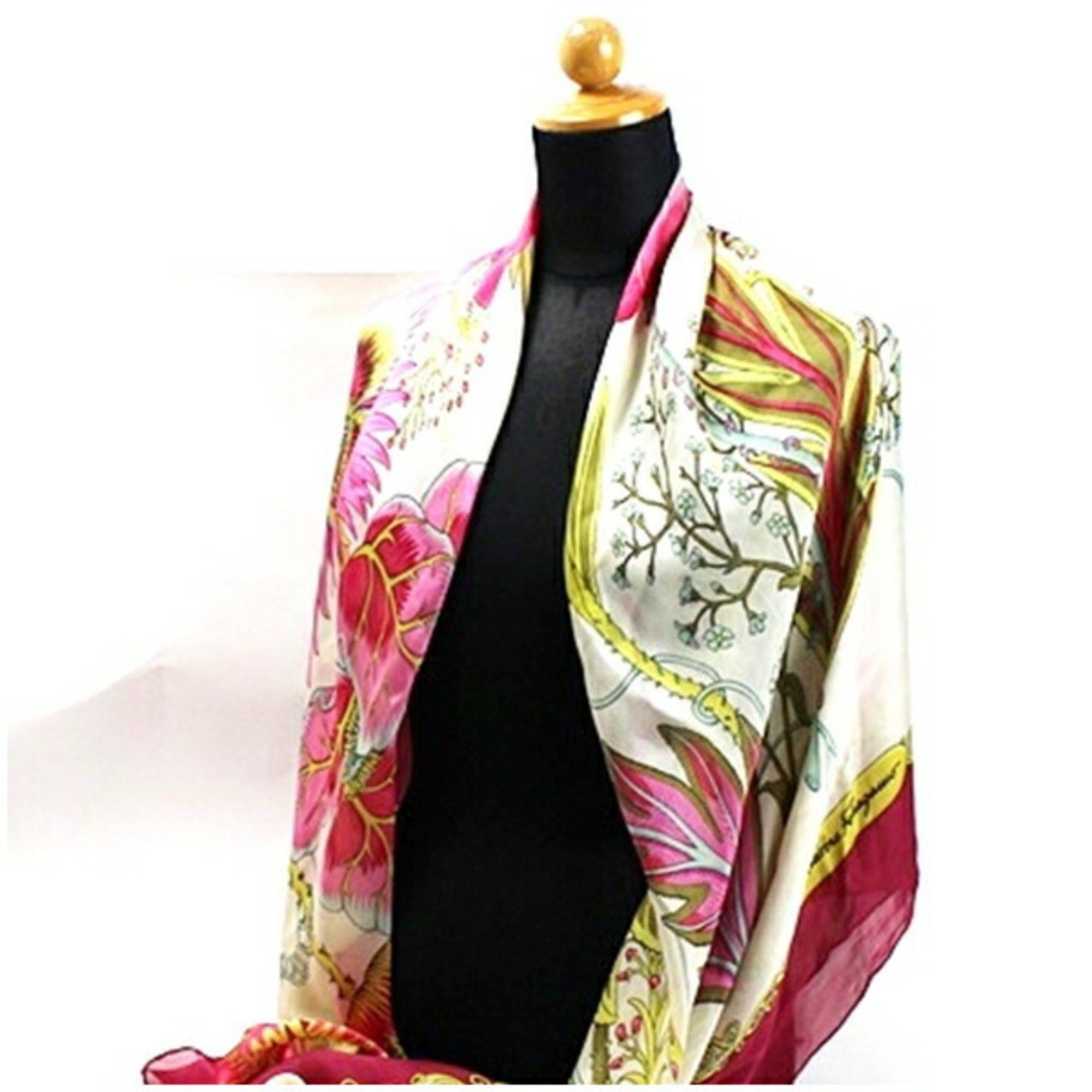Salvatore Ferragamo Salvatore Ferragamo Silk Large Scarf Muffler Wine Red x White Women's Size ONE SIZE - 5 Thumbnail
