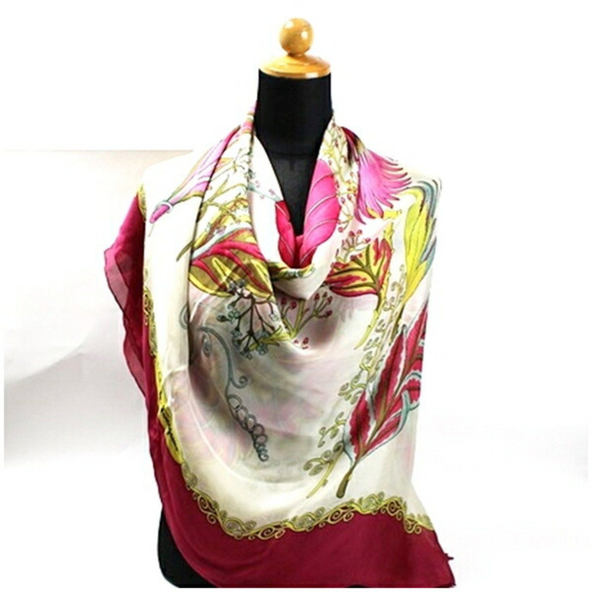Salvatore Ferragamo Salvatore Ferragamo Silk Large Scarf Muffler Wine Red x White Women's Size ONE SIZE - 3 Thumbnail