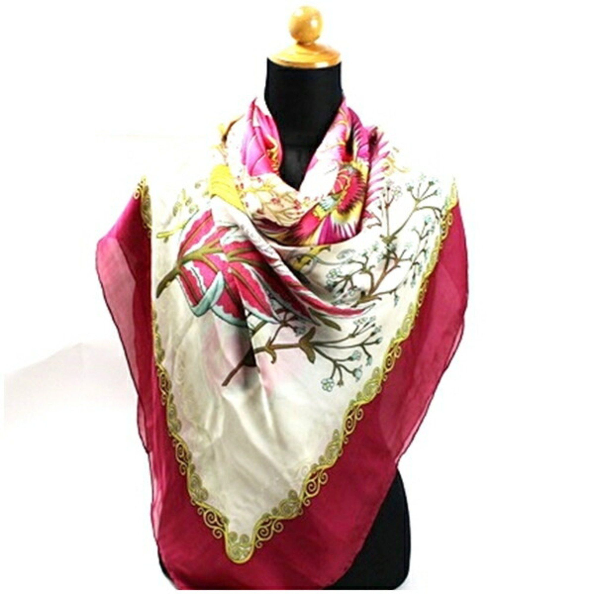Salvatore Ferragamo Salvatore Ferragamo Silk Large Scarf Muffler Wine Red x White Women's Size ONE SIZE - 4 Thumbnail