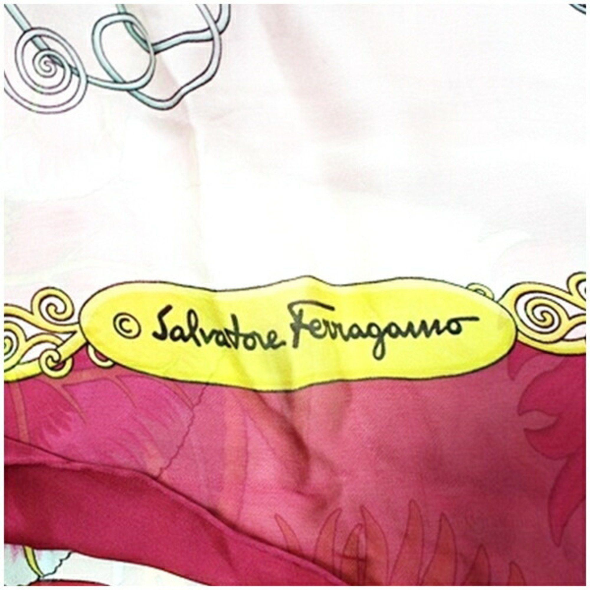 Salvatore Ferragamo Salvatore Ferragamo Silk Large Scarf Muffler Wine Red x White Women's Size ONE SIZE - 6 Thumbnail