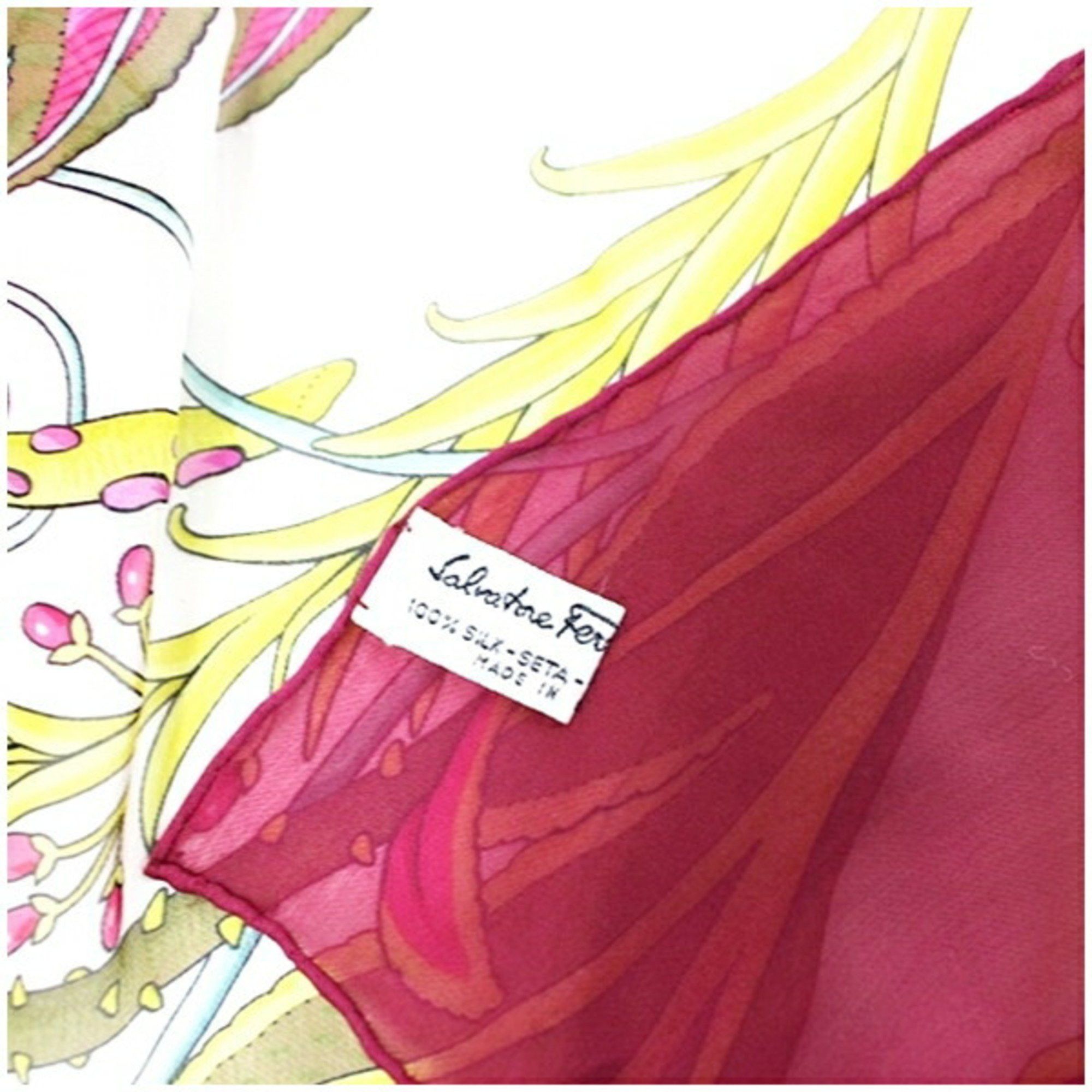Salvatore Ferragamo Salvatore Ferragamo Silk Large Scarf Muffler Wine Red x White Women's Size ONE SIZE - 7 Thumbnail