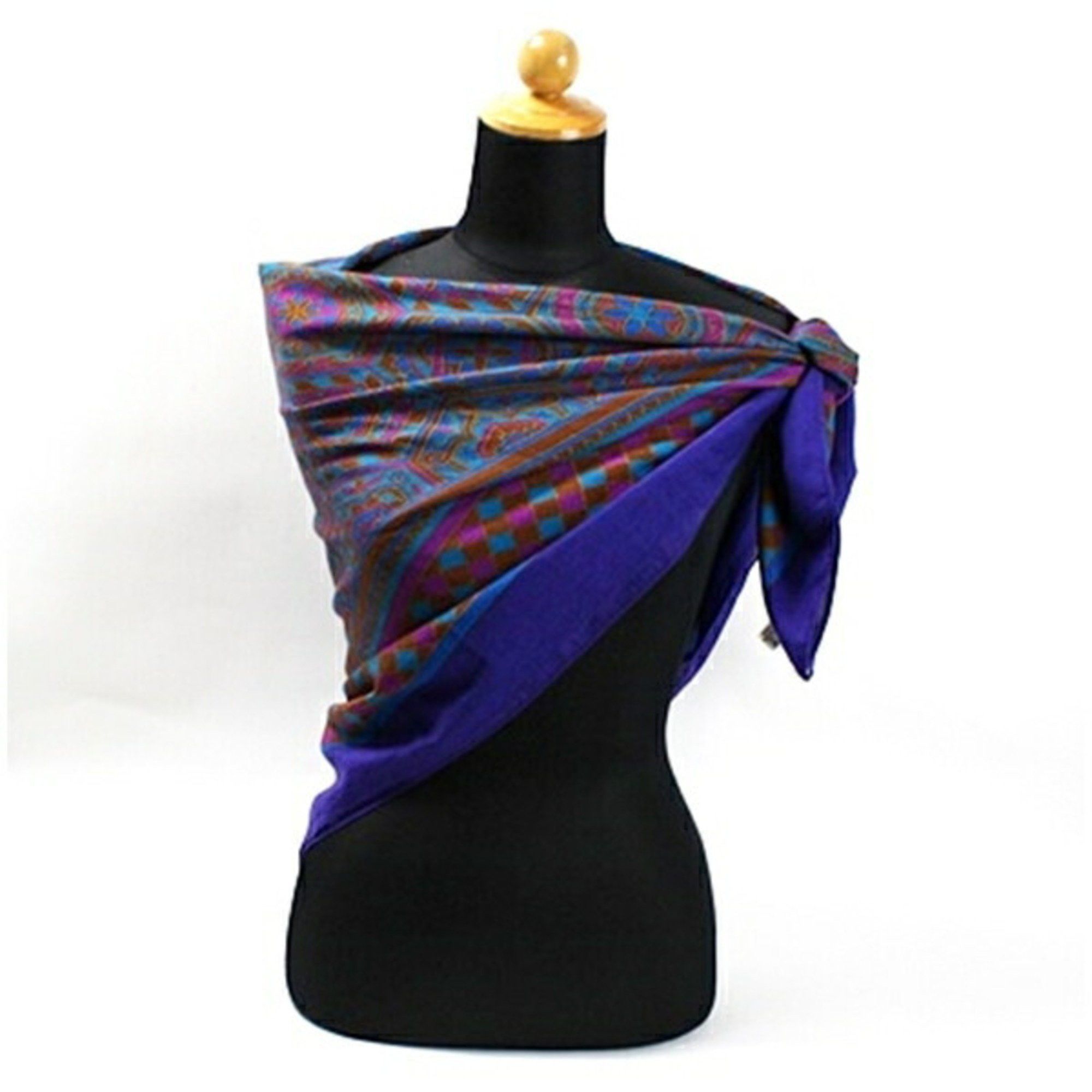 Yves Saint Laurent Yves Saint Laurent Wool Silk Large Scarf Muffler Purple x Blue YVES SAINT LAURENT Women's Size ONE SIZE - 3 Thumbnail