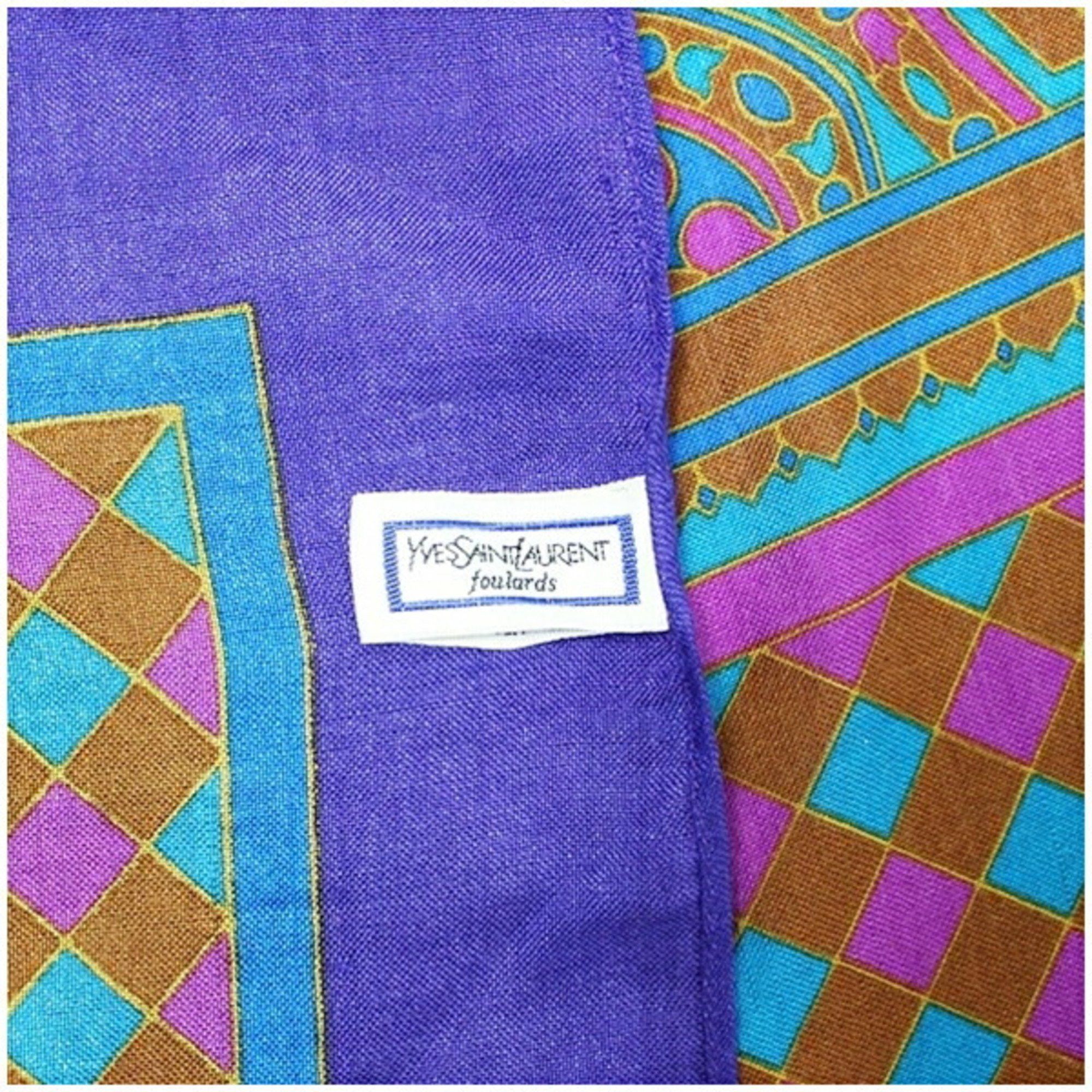 Yves Saint Laurent Yves Saint Laurent Wool Silk Large Scarf Muffler Purple x Blue YVES SAINT LAURENT Women's Size ONE SIZE - 5 Thumbnail