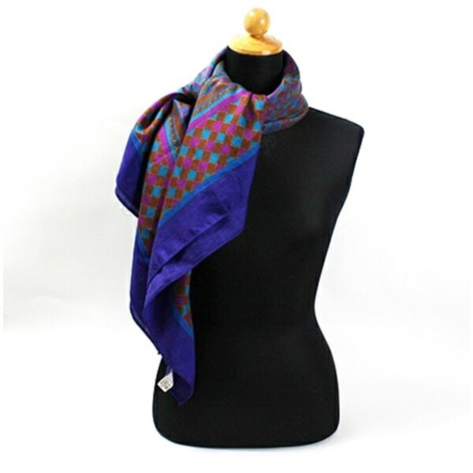 Yves Saint Laurent Yves Saint Laurent Wool Silk Large Scarf Muffler Purple x Blue YVES SAINT LAURENT Women's Size ONE SIZE - 4 Thumbnail