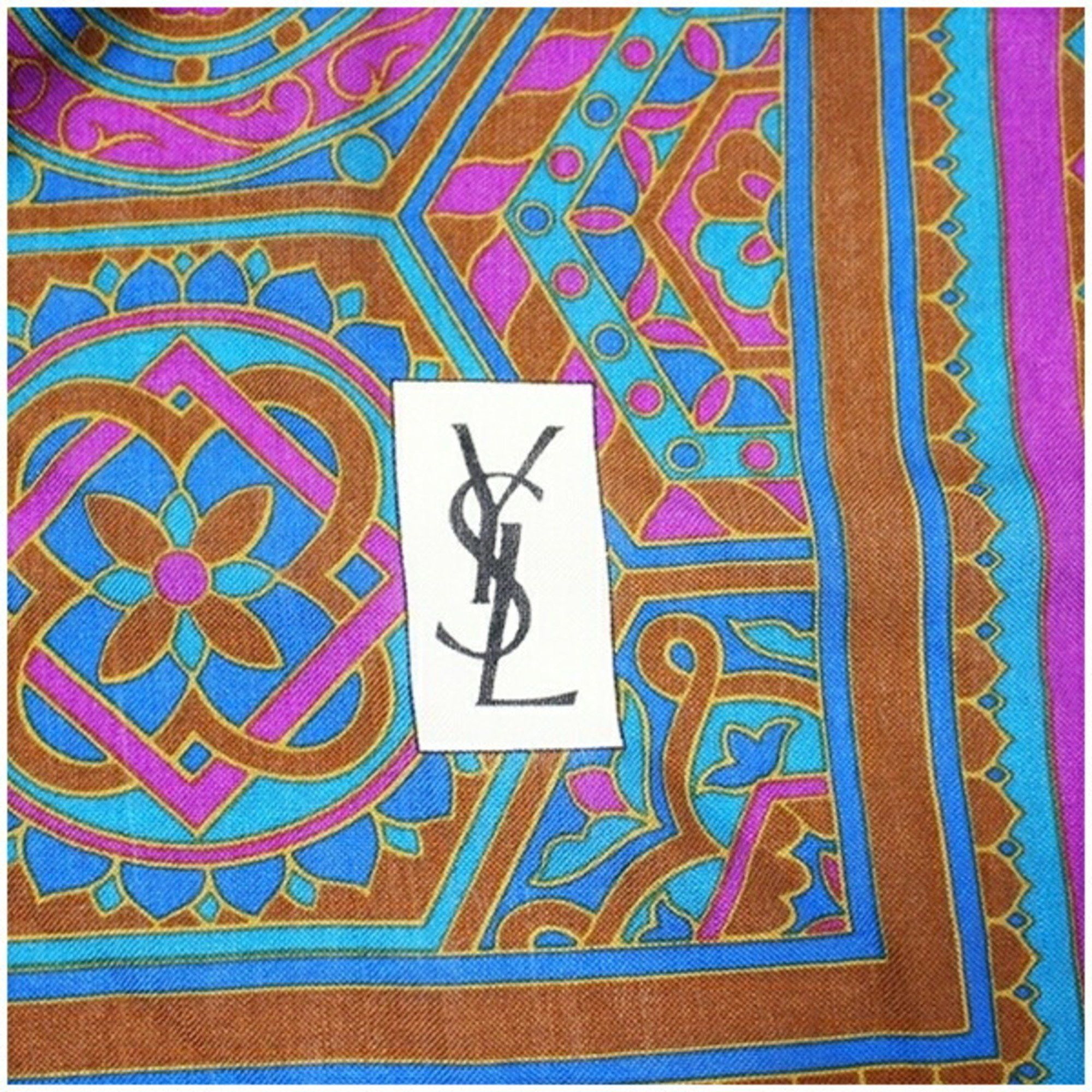 Yves Saint Laurent Yves Saint Laurent Wool Silk Large Scarf Muffler Purple x Blue YVES SAINT LAURENT Women's Size ONE SIZE - 6 Thumbnail
