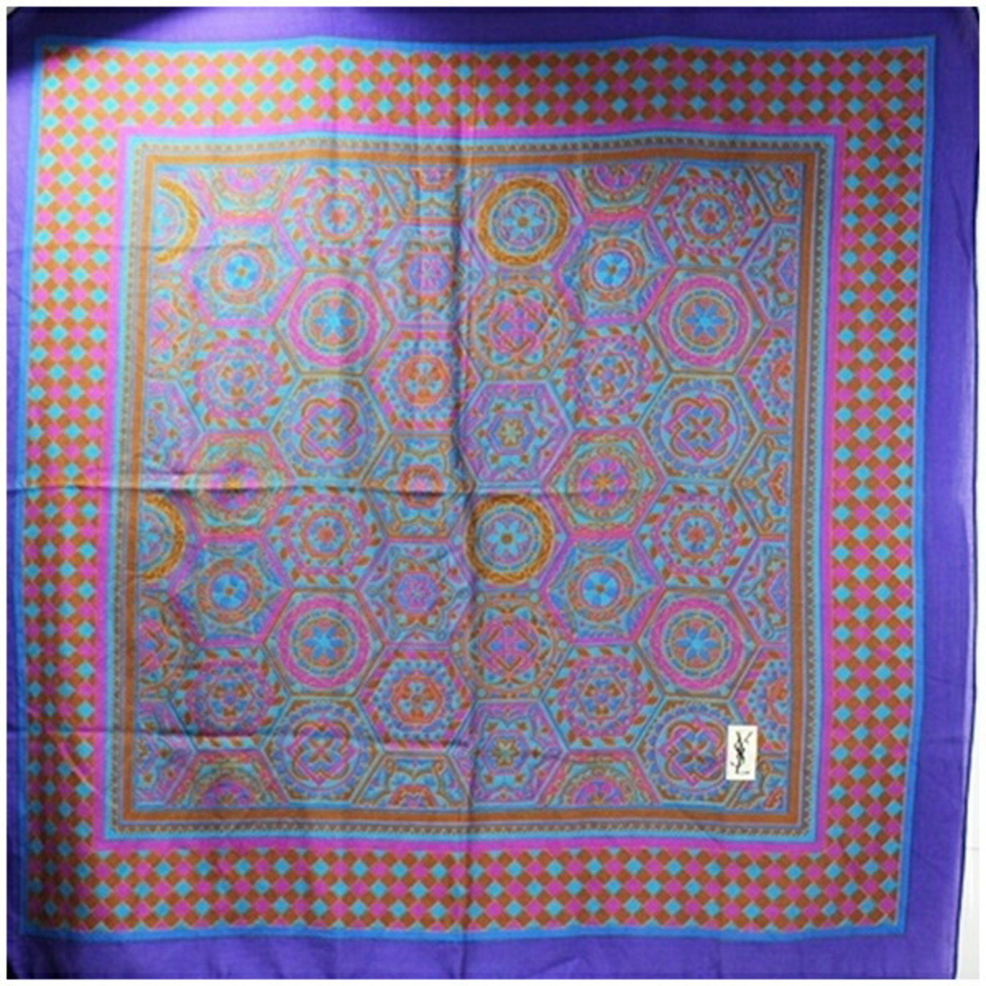 Yves Saint Laurent Yves Saint Laurent Wool Silk Large Scarf Muffler Purple x Blue YVES SAINT LAURENT Women's Size ONE SIZE - 2 Thumbnail