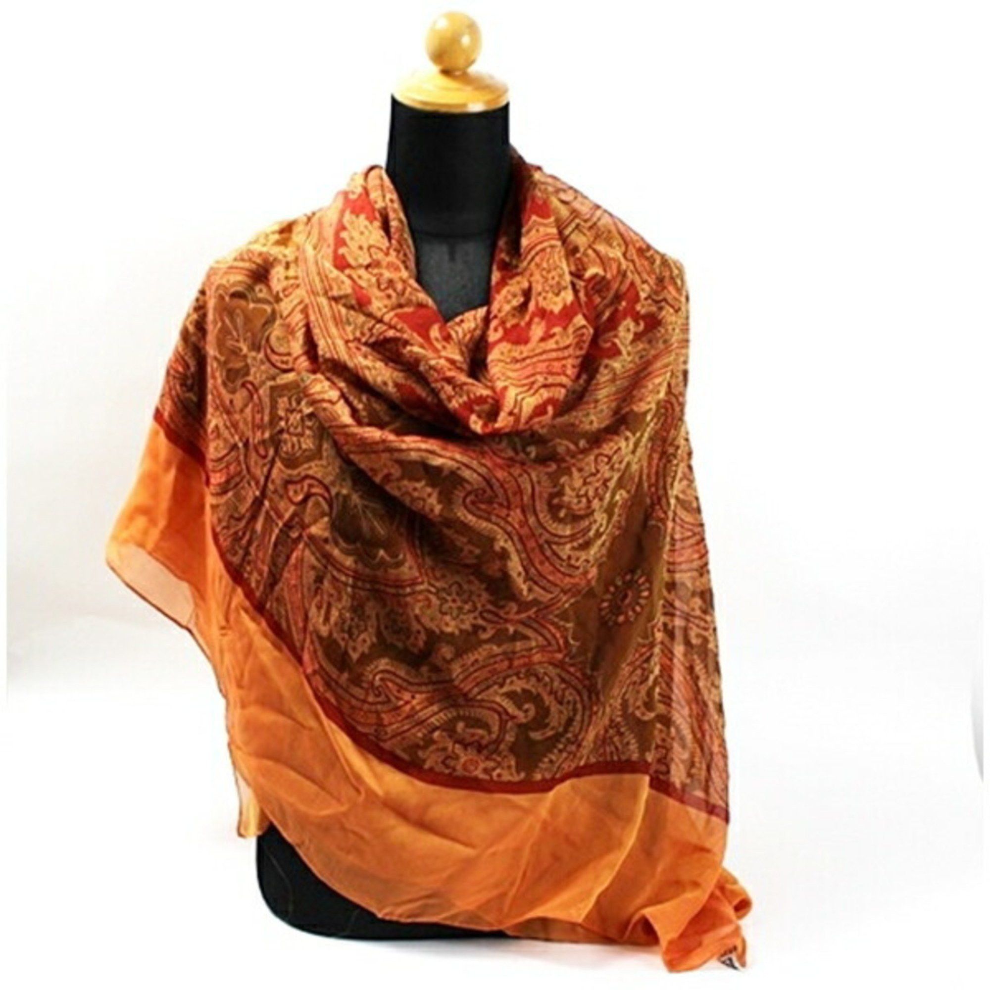 Yves Saint Laurent Yves Saint Laurent Silk Large Scarf Muffler Orange x Red YVES SAINT LAURENT Women's Size ONE SIZE - 3 Thumbnail