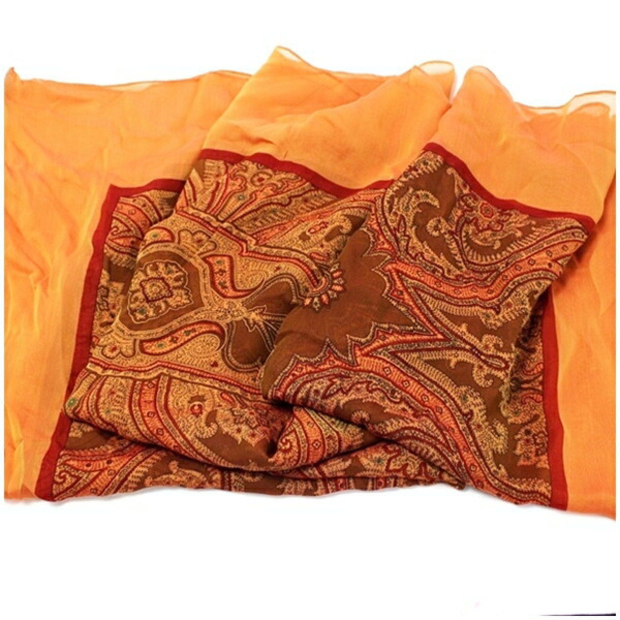 Yves Saint Laurent Yves Saint Laurent Silk Large Scarf Muffler Orange x Red YVES SAINT LAURENT Women's Size ONE SIZE - 9 Thumbnail