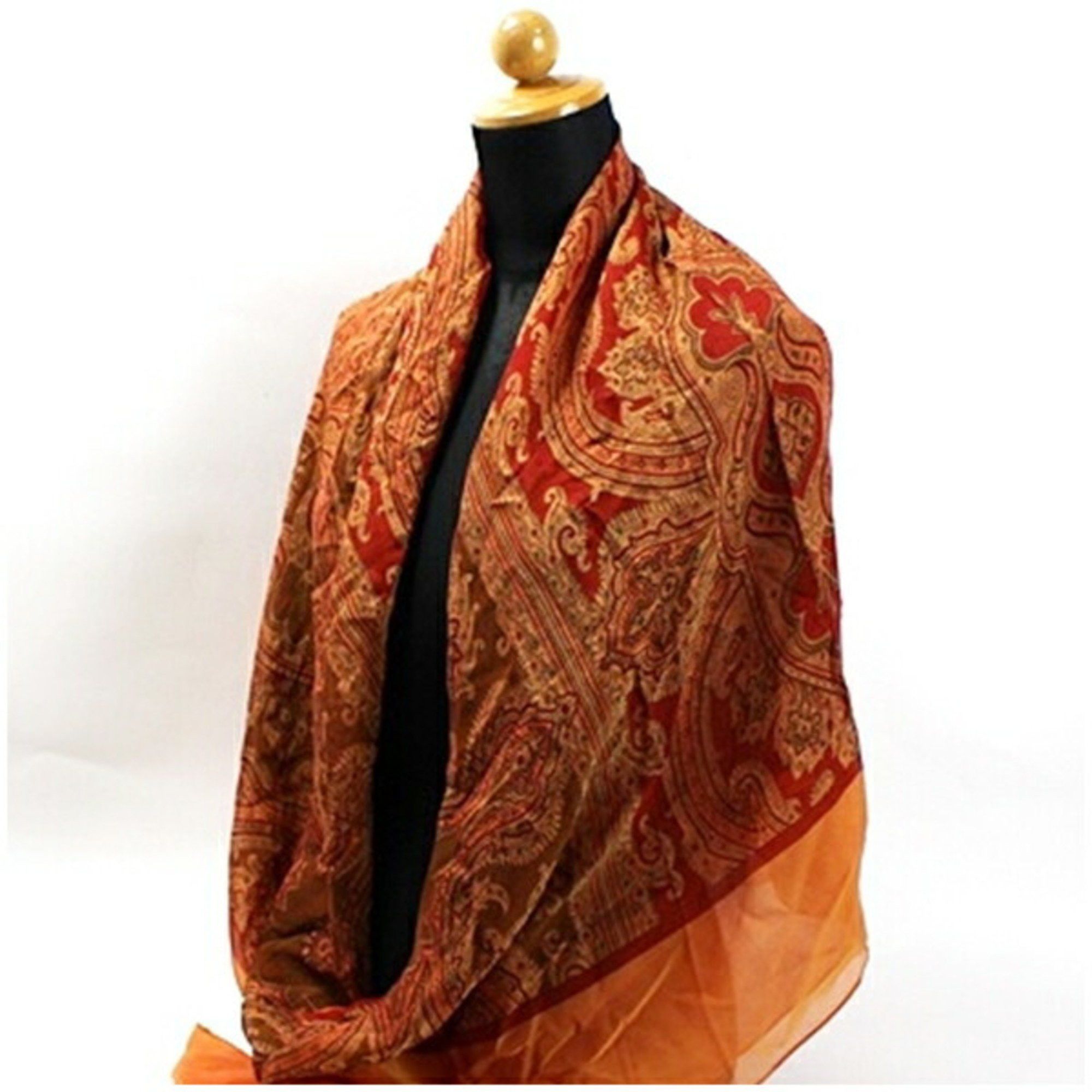 Yves Saint Laurent Yves Saint Laurent Silk Large Scarf Muffler Orange x Red YVES SAINT LAURENT Women's Size ONE SIZE - 5 Thumbnail