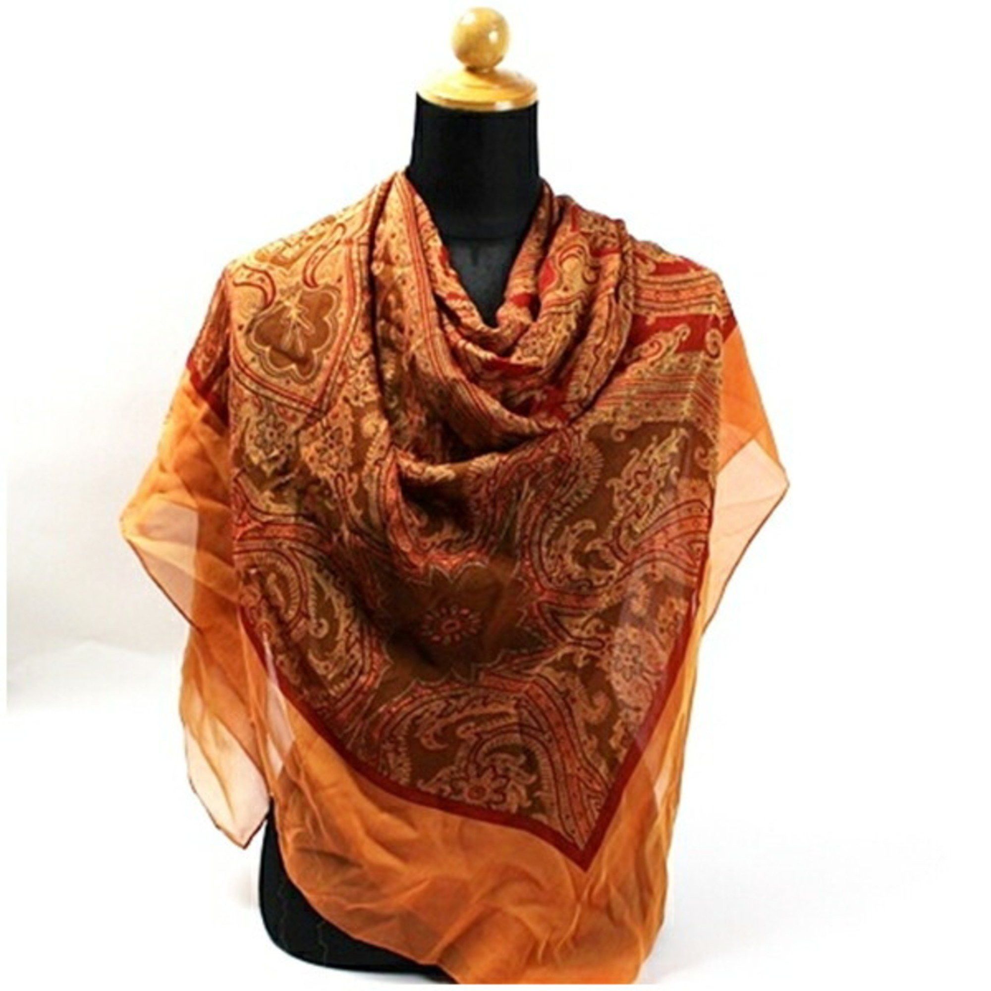 Yves Saint Laurent Yves Saint Laurent Silk Large Scarf Muffler Orange x Red YVES SAINT LAURENT Women's Size ONE SIZE - 4 Thumbnail