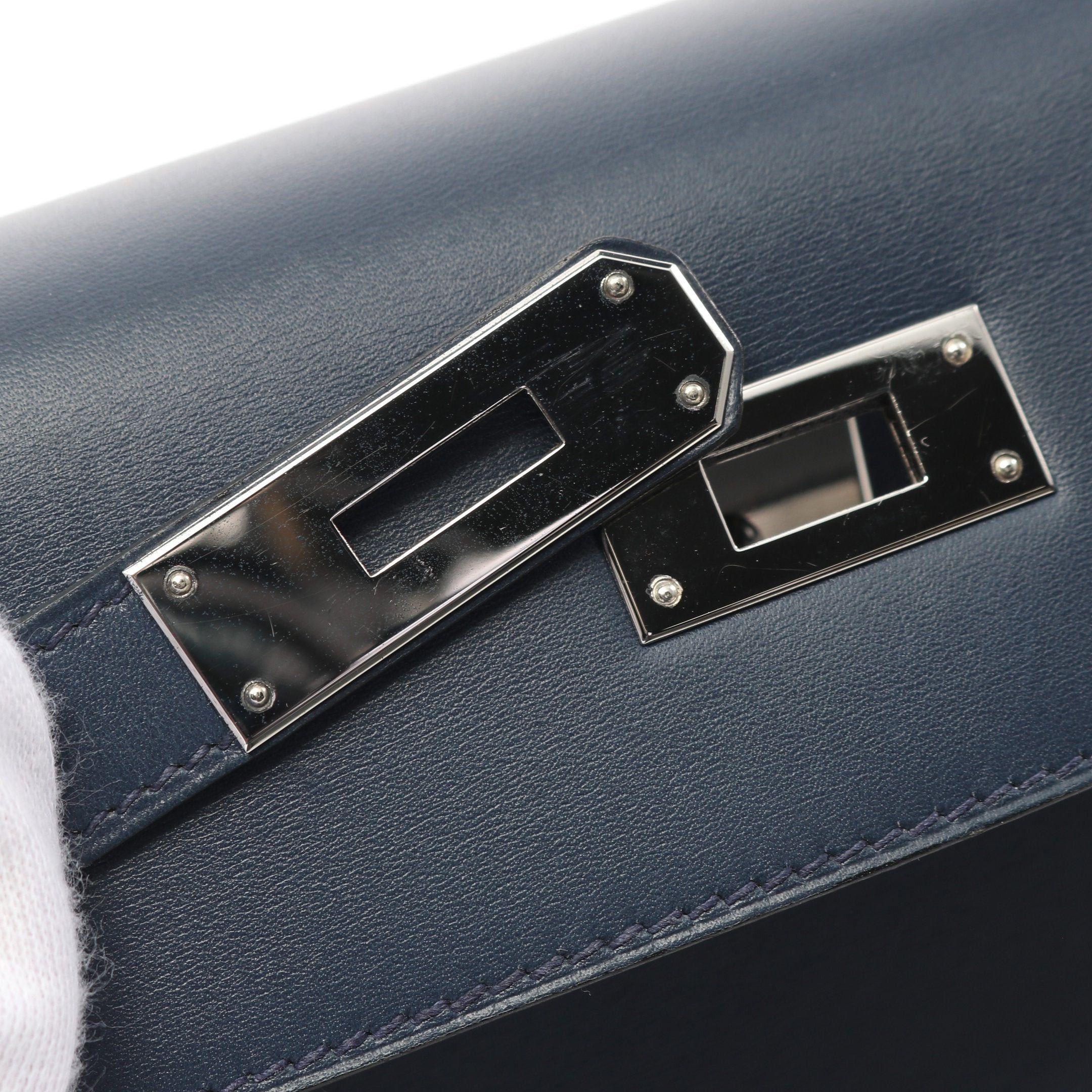 Hermes Hermes Kelly28 Handbag Box Calf Dark Blue Silver Hardware Stamp (Manufactured Around 2002) Size ONE SIZE - 11 Thumbnail