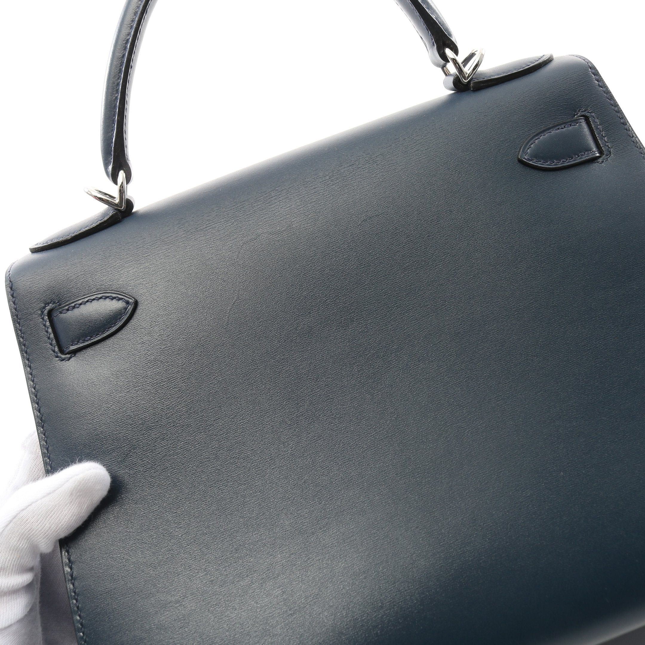 Hermes Hermes Kelly28 Handbag Box Calf Dark Blue Silver Hardware Stamp (Manufactured Around 2002) Size ONE SIZE - 8 Thumbnail