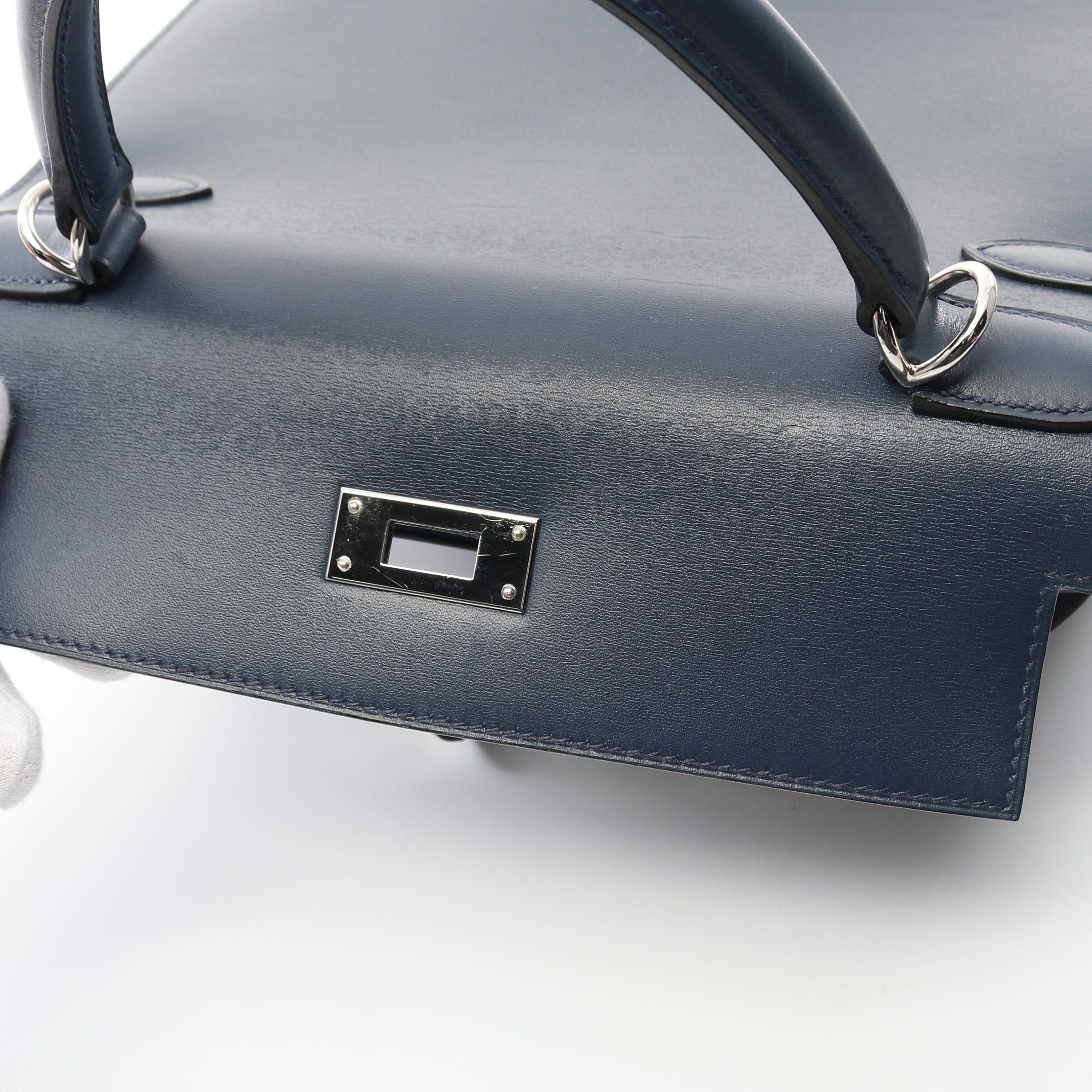 Hermes Hermes Kelly28 Handbag Box Calf Dark Blue Silver Hardware Stamp (Manufactured Around 2002) Size ONE SIZE - 7 Thumbnail