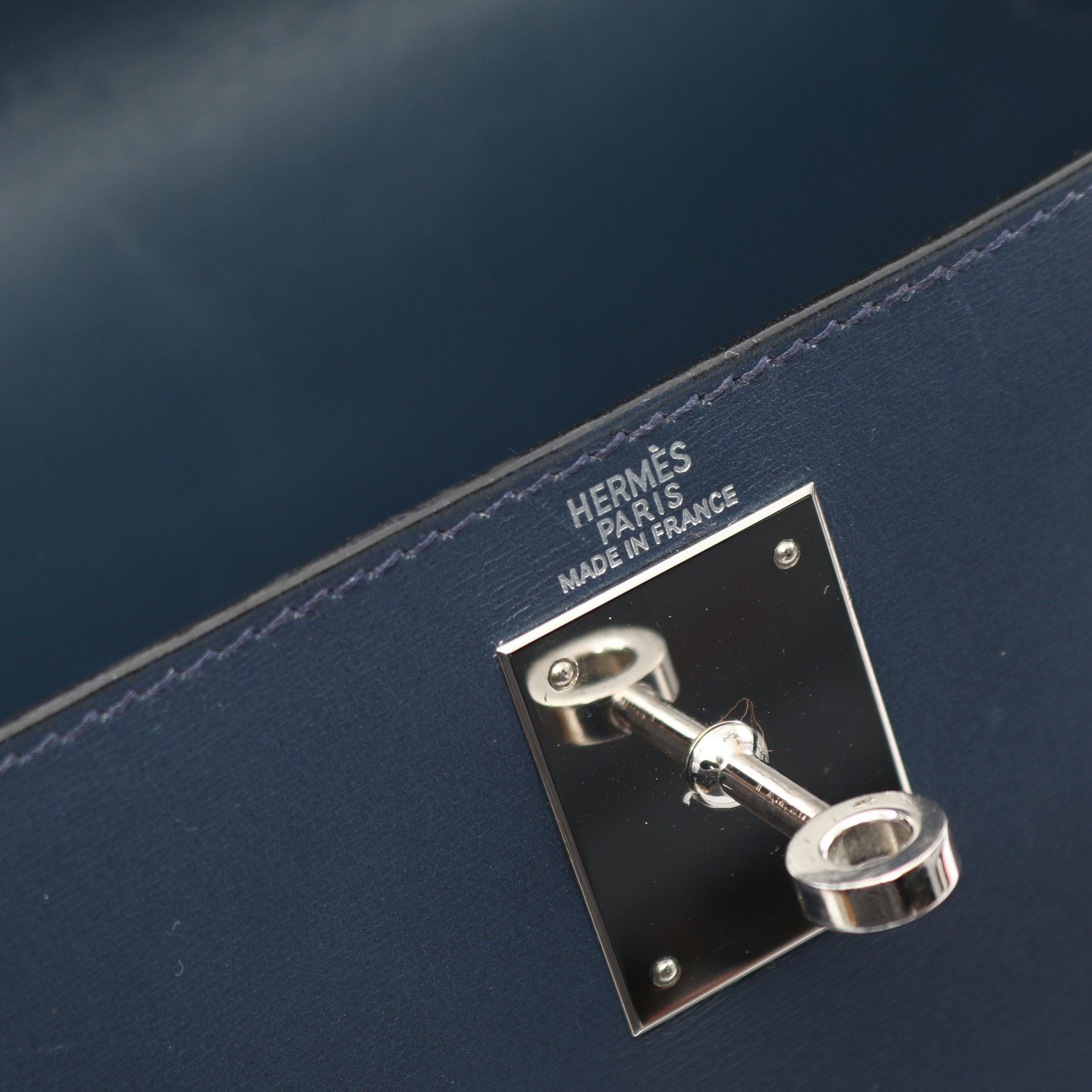 Hermes Hermes Kelly28 Handbag Box Calf Dark Blue Silver Hardware Stamp (Manufactured Around 2002) Size ONE SIZE - 4 Thumbnail