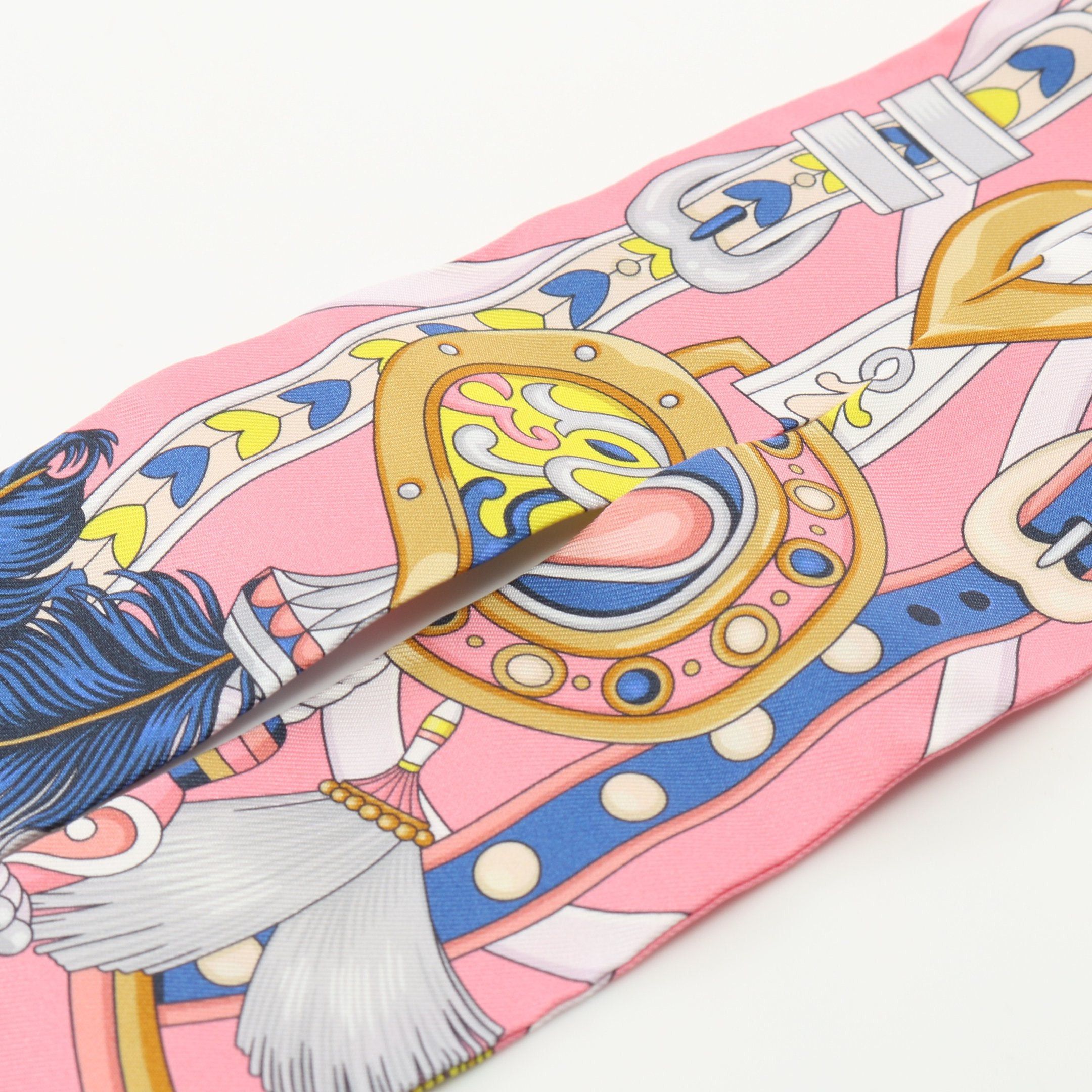 Hermes Hermes Twilly Harnais De Coeur Scarf Silk Pink Multicolor Size ONE SIZE - 4 Thumbnail