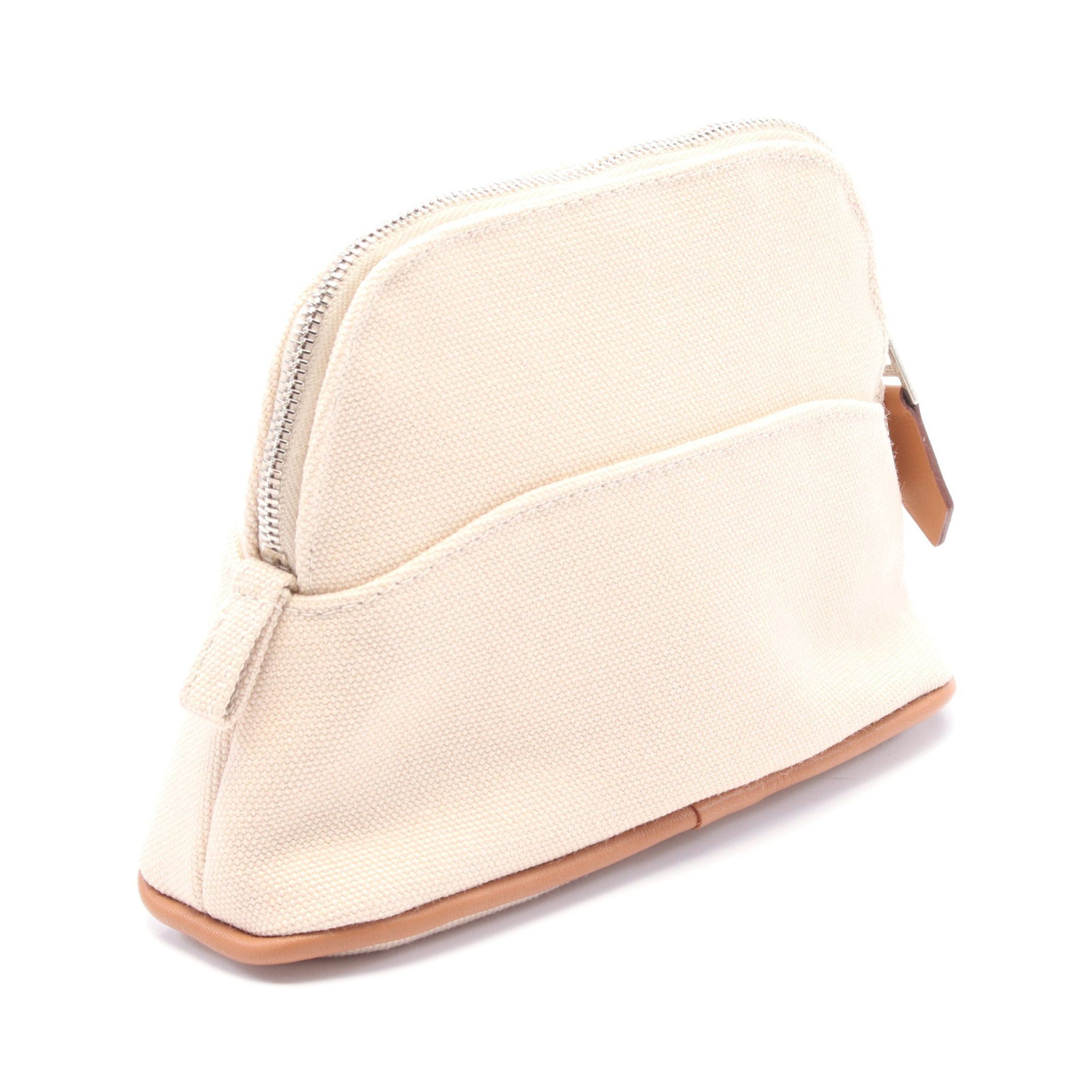 Hermes Hermes Bolide Pouch 15 Mini Cosmetic Canvas Leather Light Beige Brown Silver Hardware Size ONE SIZE - 2 Thumbnail