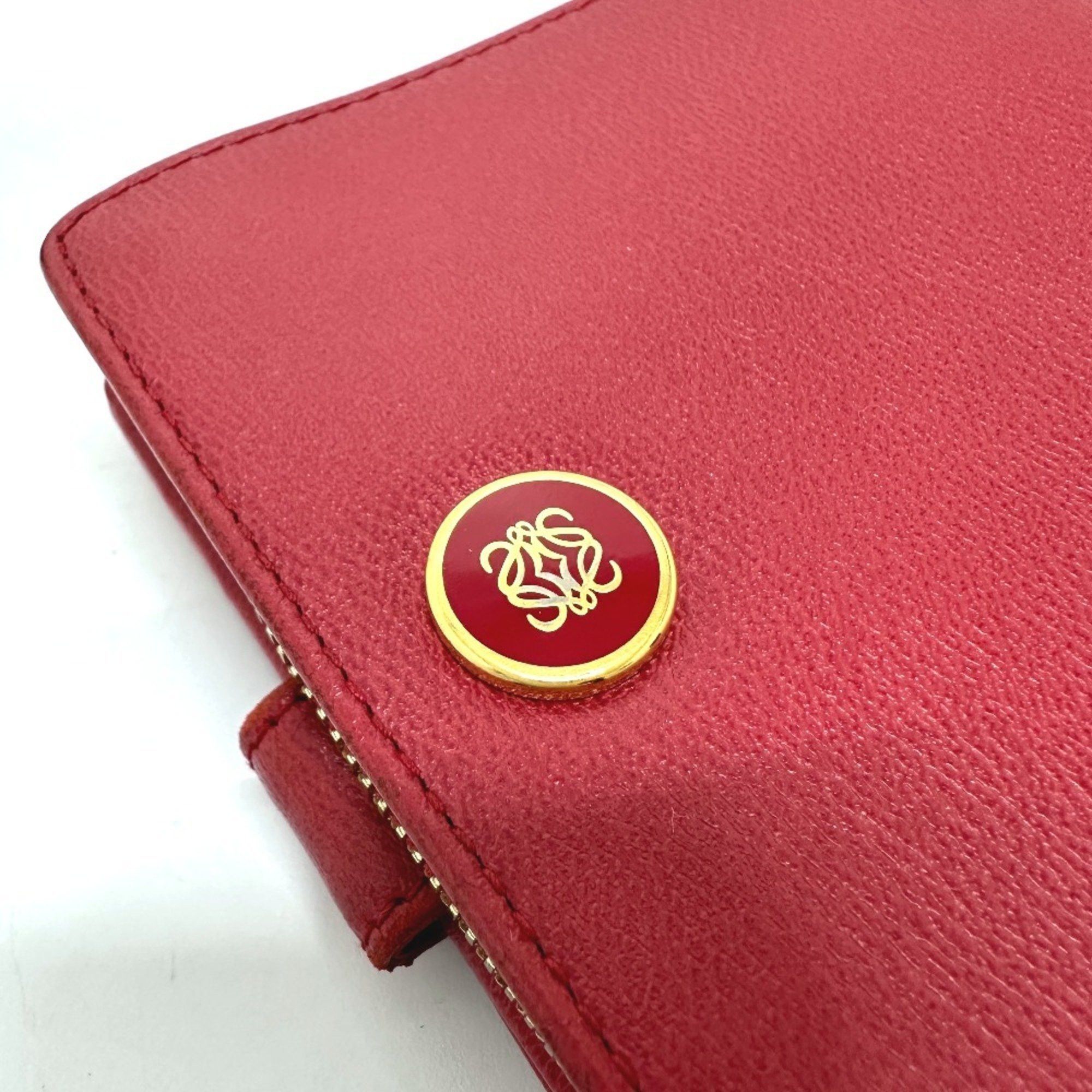 Loewe LOEWE Logo Bi-fold Wallet Leather Women's Red Size ONE SIZE - 15 Thumbnail