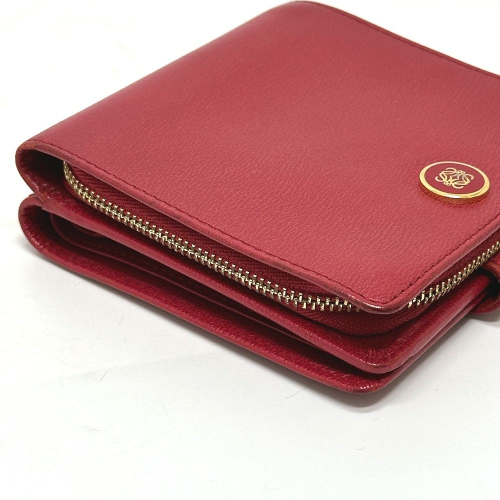 Loewe LOEWE Logo Bi-fold Wallet Leather Women's Red Size ONE SIZE - 4 Thumbnail