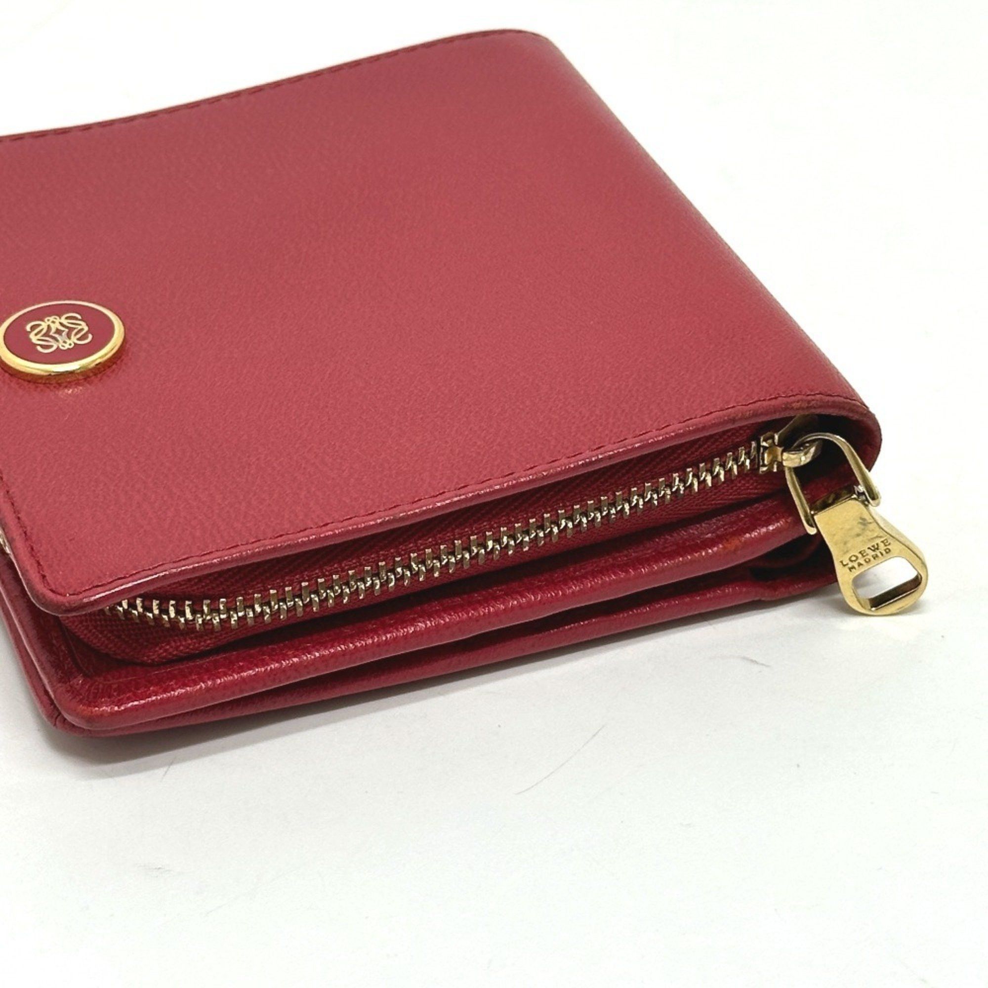 Loewe LOEWE Logo Bi-fold Wallet Leather Women's Red Size ONE SIZE - 3 Thumbnail