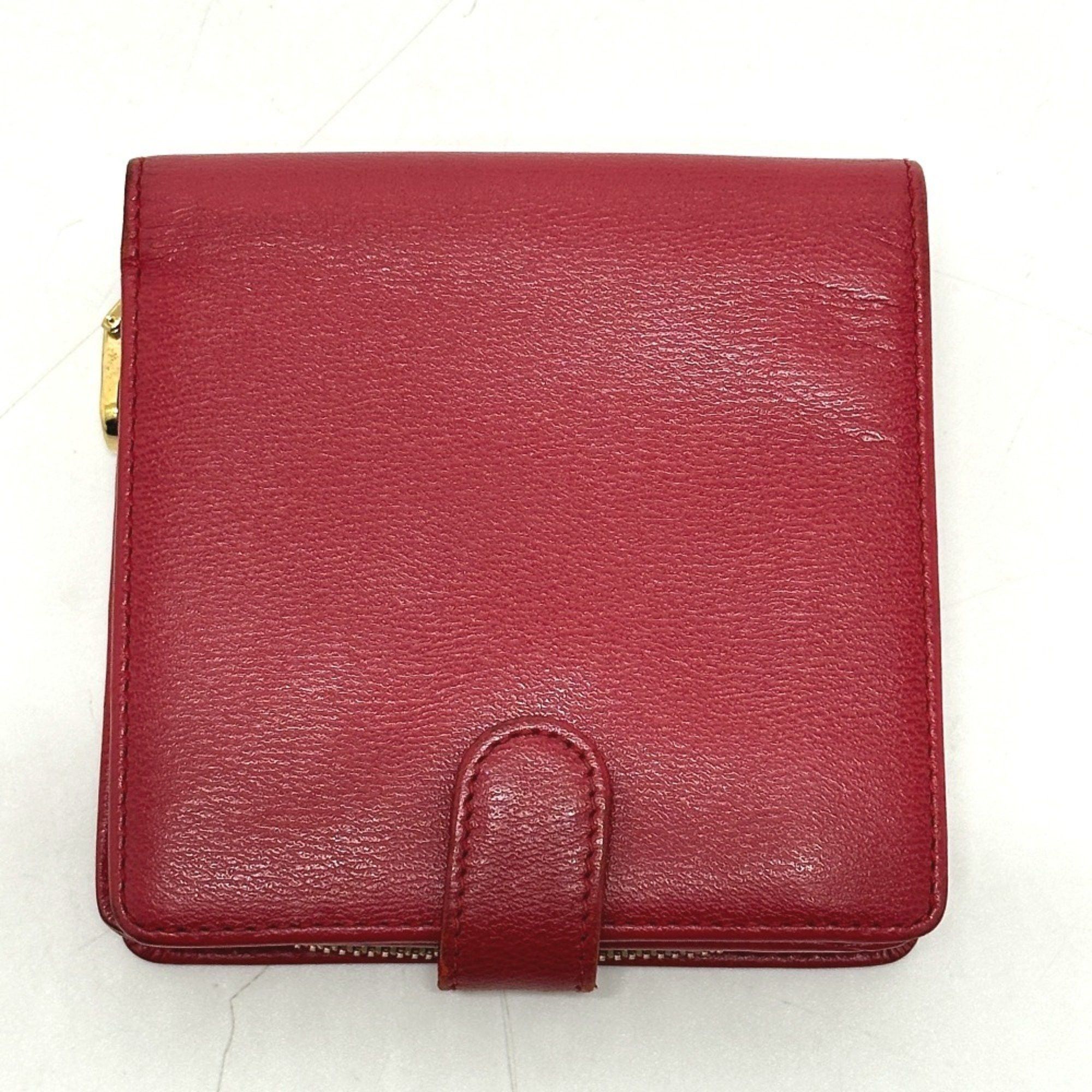 Loewe LOEWE Logo Bi-fold Wallet Leather Women's Red Size ONE SIZE - 2 Thumbnail