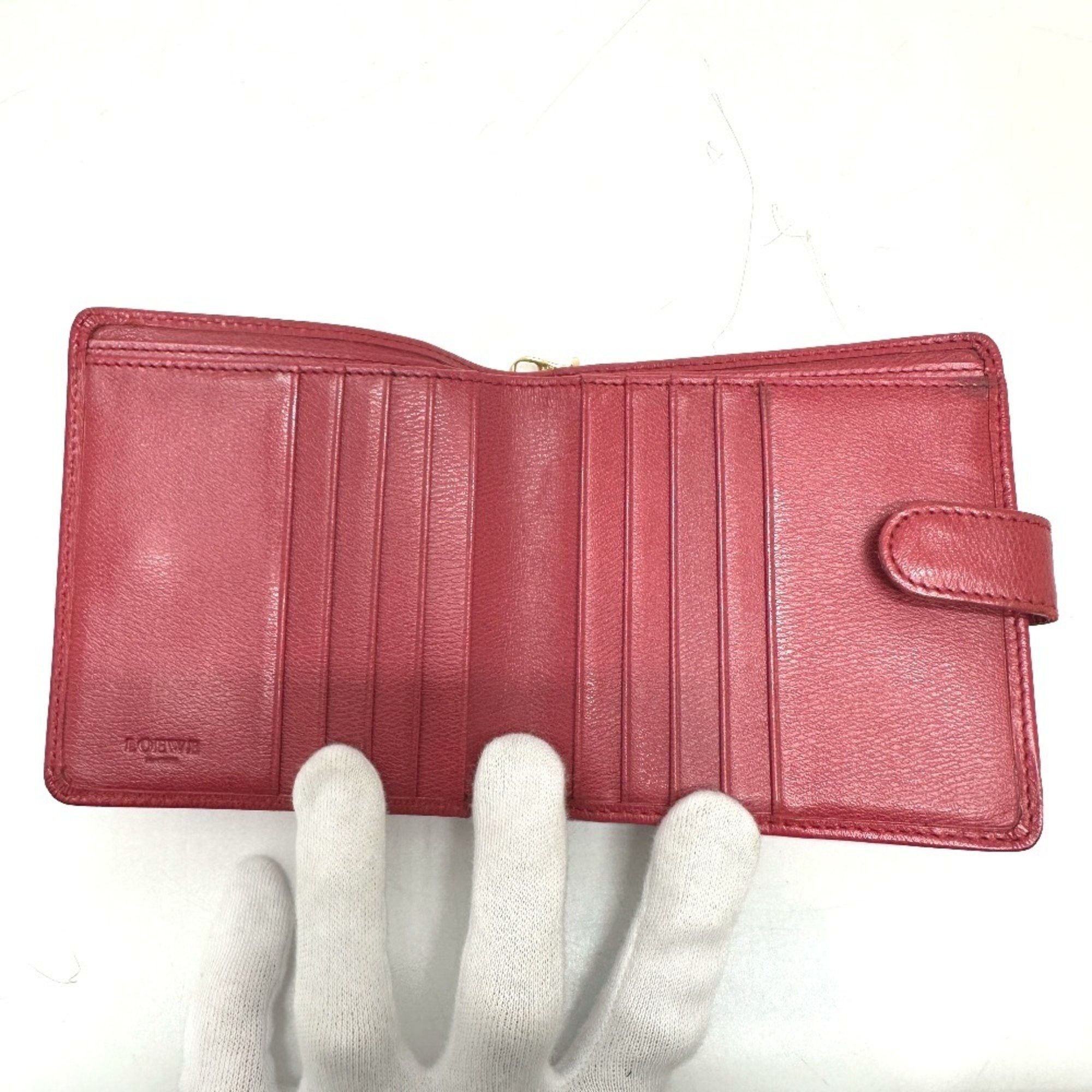 Loewe LOEWE Logo Bi-fold Wallet Leather Women's Red Size ONE SIZE - 10 Thumbnail
