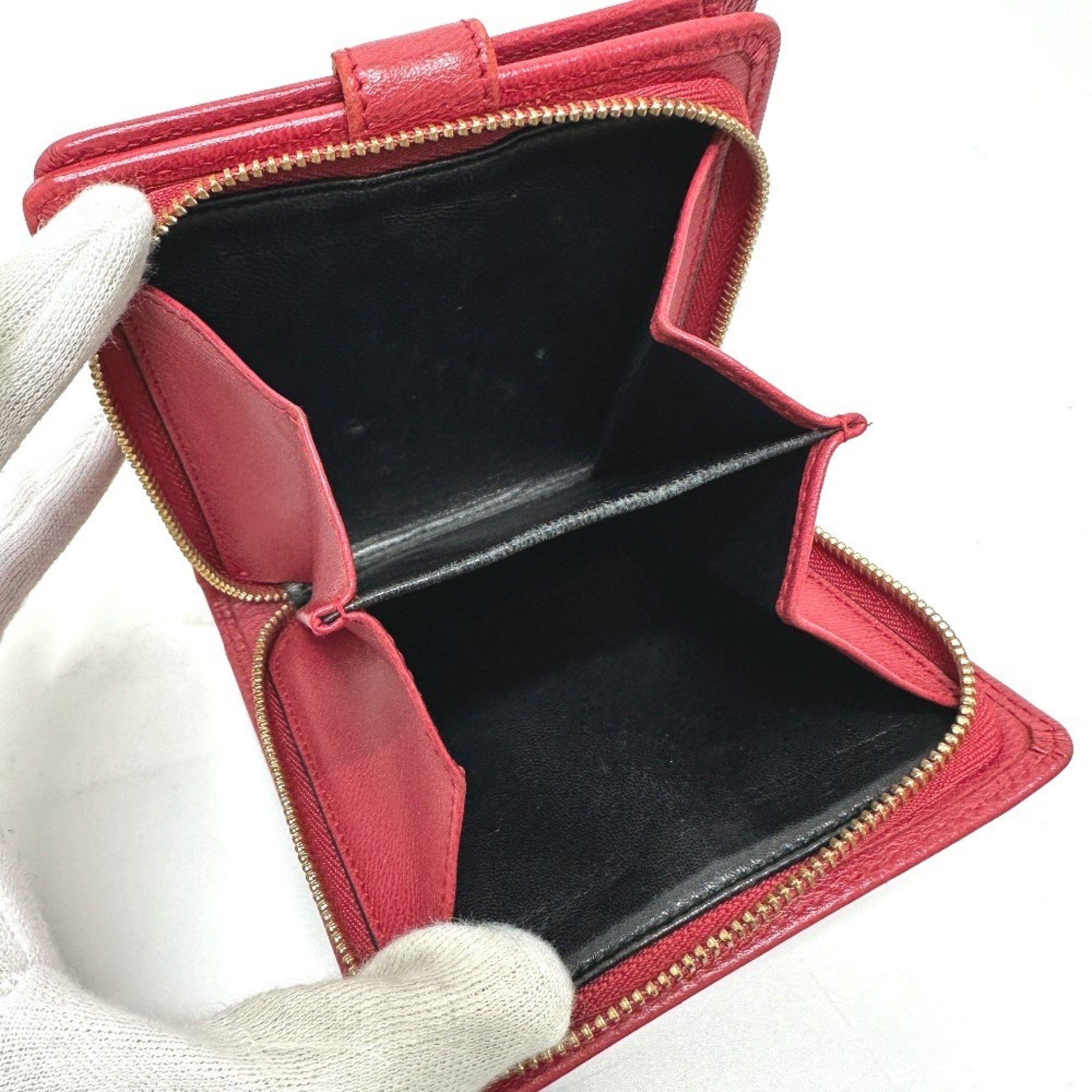 Loewe LOEWE Logo Bi-fold Wallet Leather Women's Red Size ONE SIZE - 9 Thumbnail