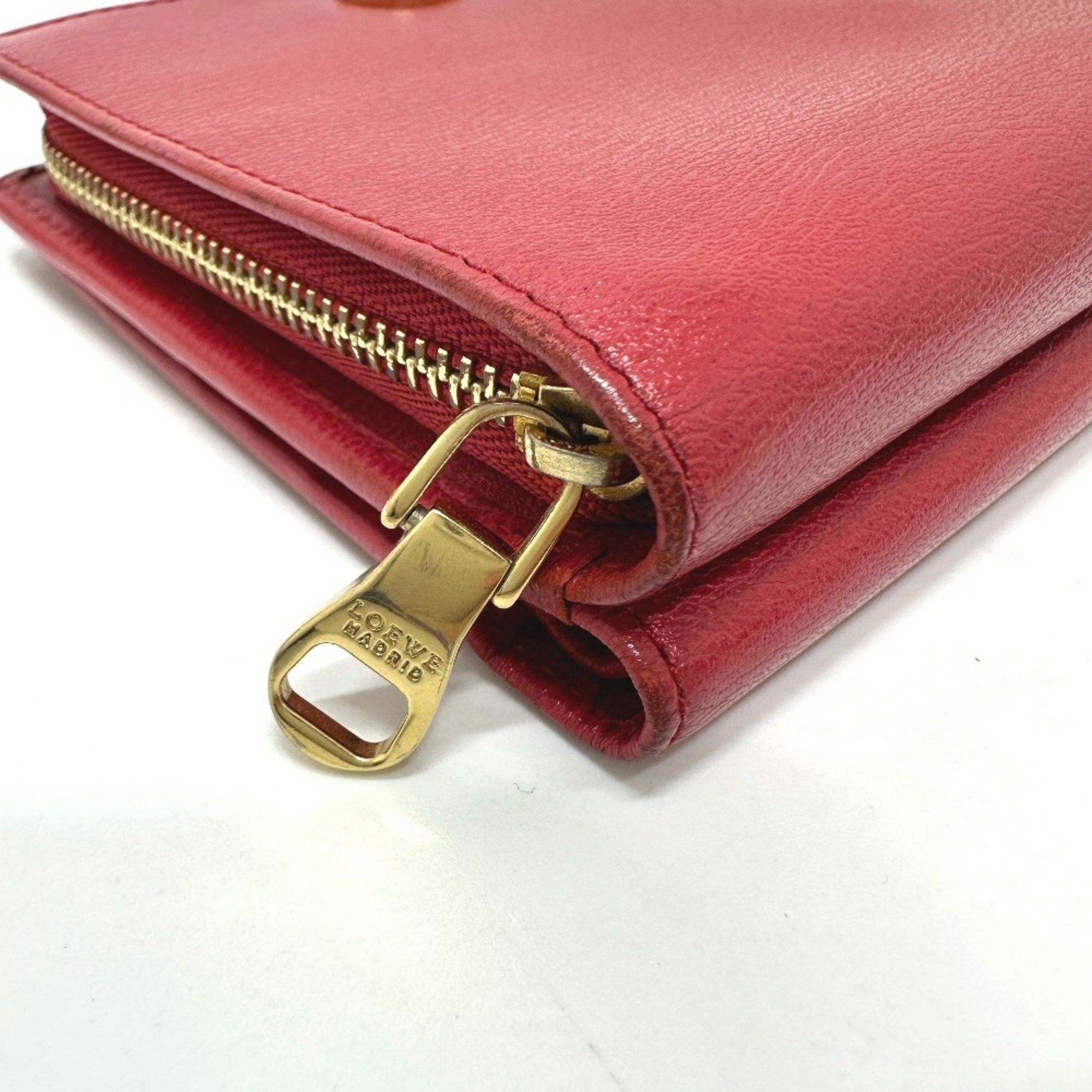 Loewe LOEWE Logo Bi-fold Wallet Leather Women's Red Size ONE SIZE - 8 Thumbnail