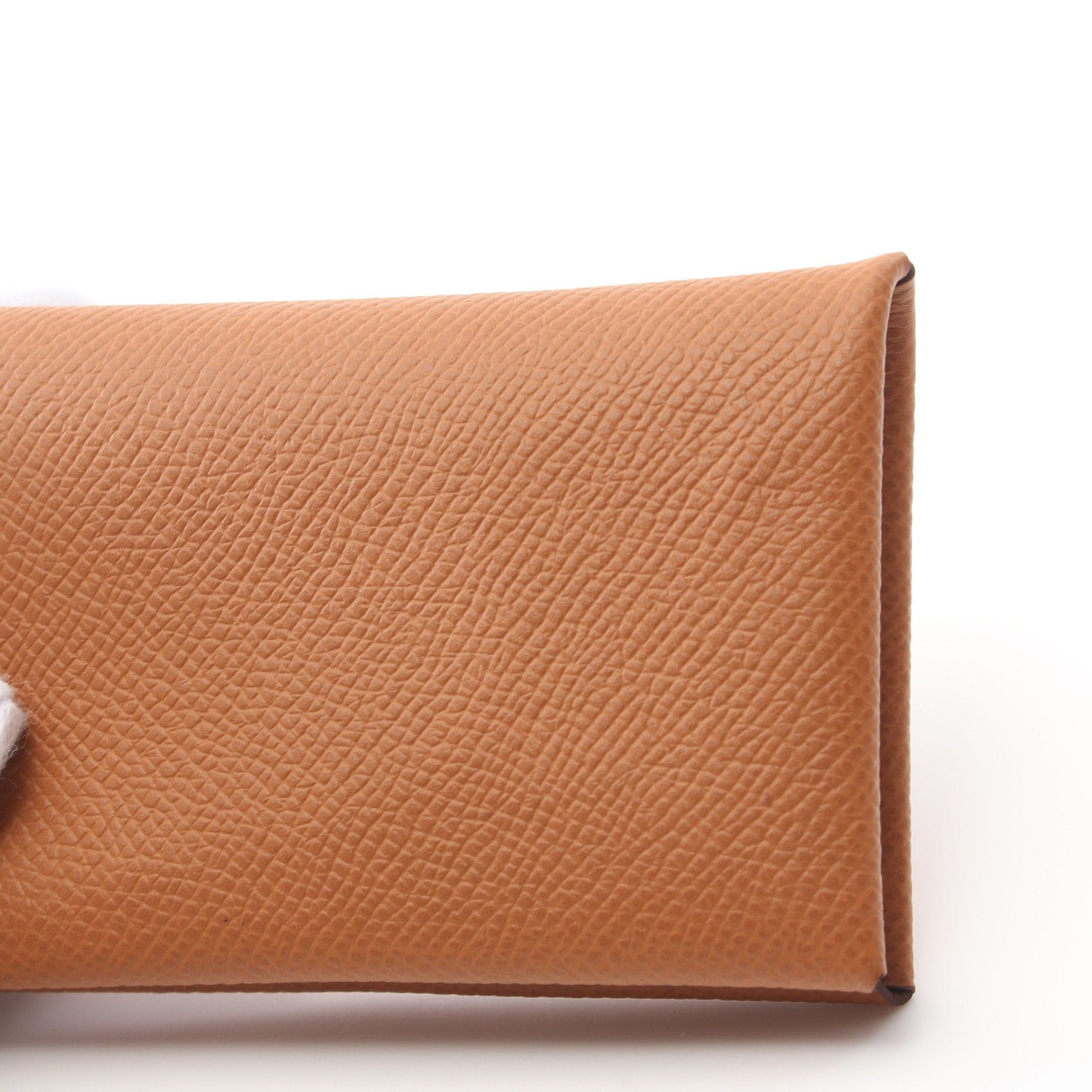 Hermes Hermes Calvi Gold Coin Purse Veau Epsom Light Brown Silver Hardware Double Engraved Size ONE SIZE - 6 Thumbnail