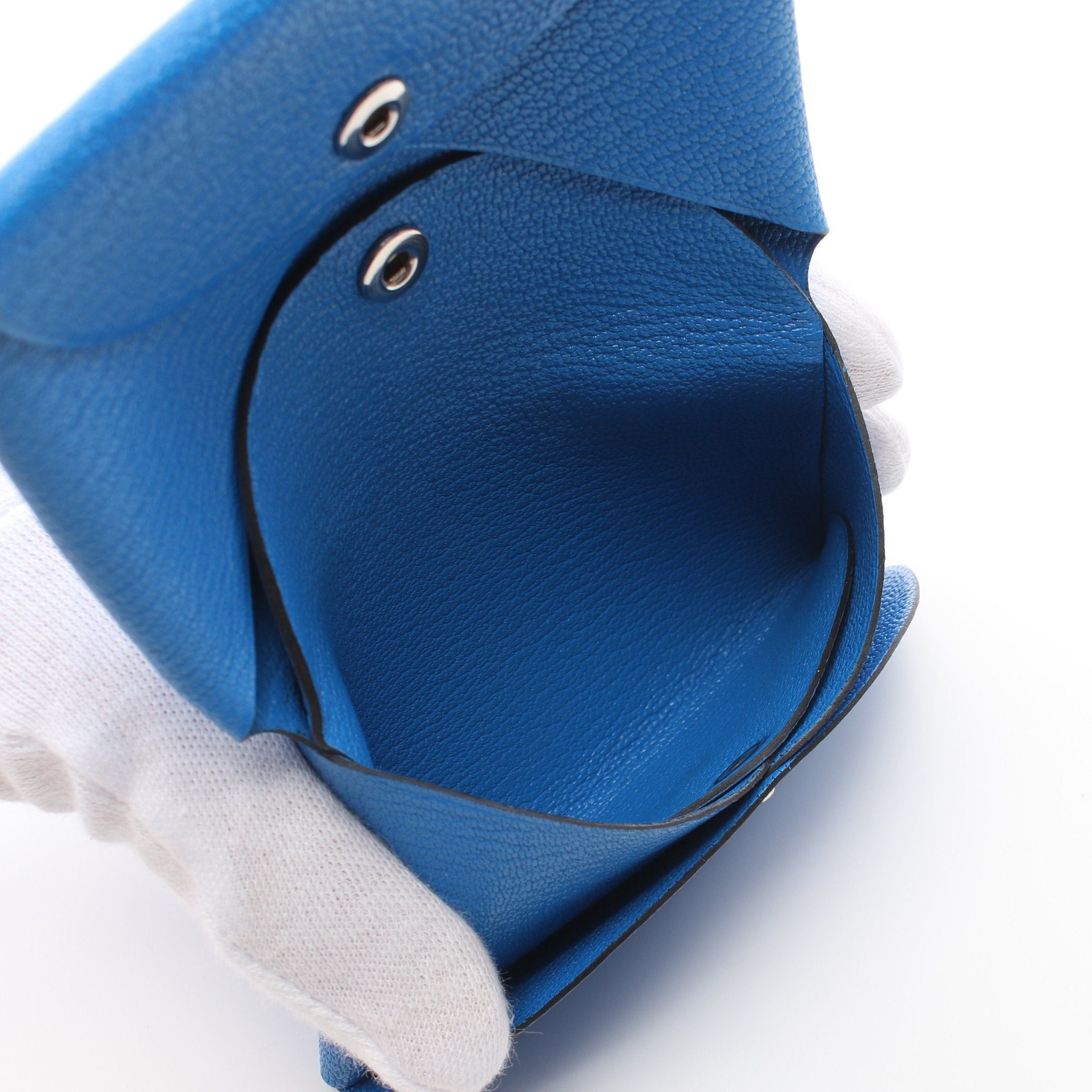 Hermes Hermes Calviduo Blue Hydra Coin Purse Chevre Silver Hardware B Stamp Size ONE SIZE - 4 Thumbnail