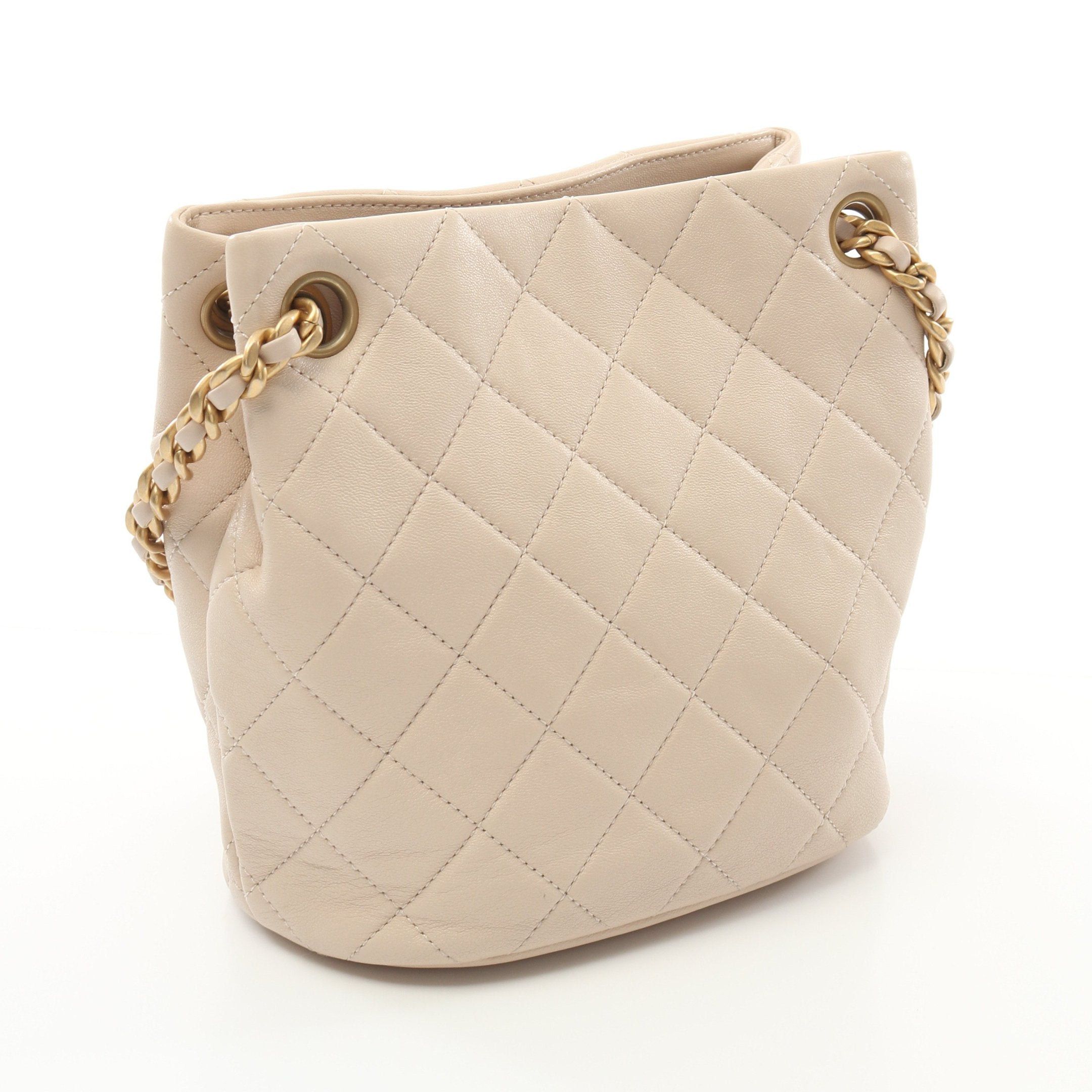 Chanel Chanel Small Bucket Bag Matelasse Chain Shoulder Lambskin Light Beige Gold Hardware Size ONE SIZE - 2 Thumbnail
