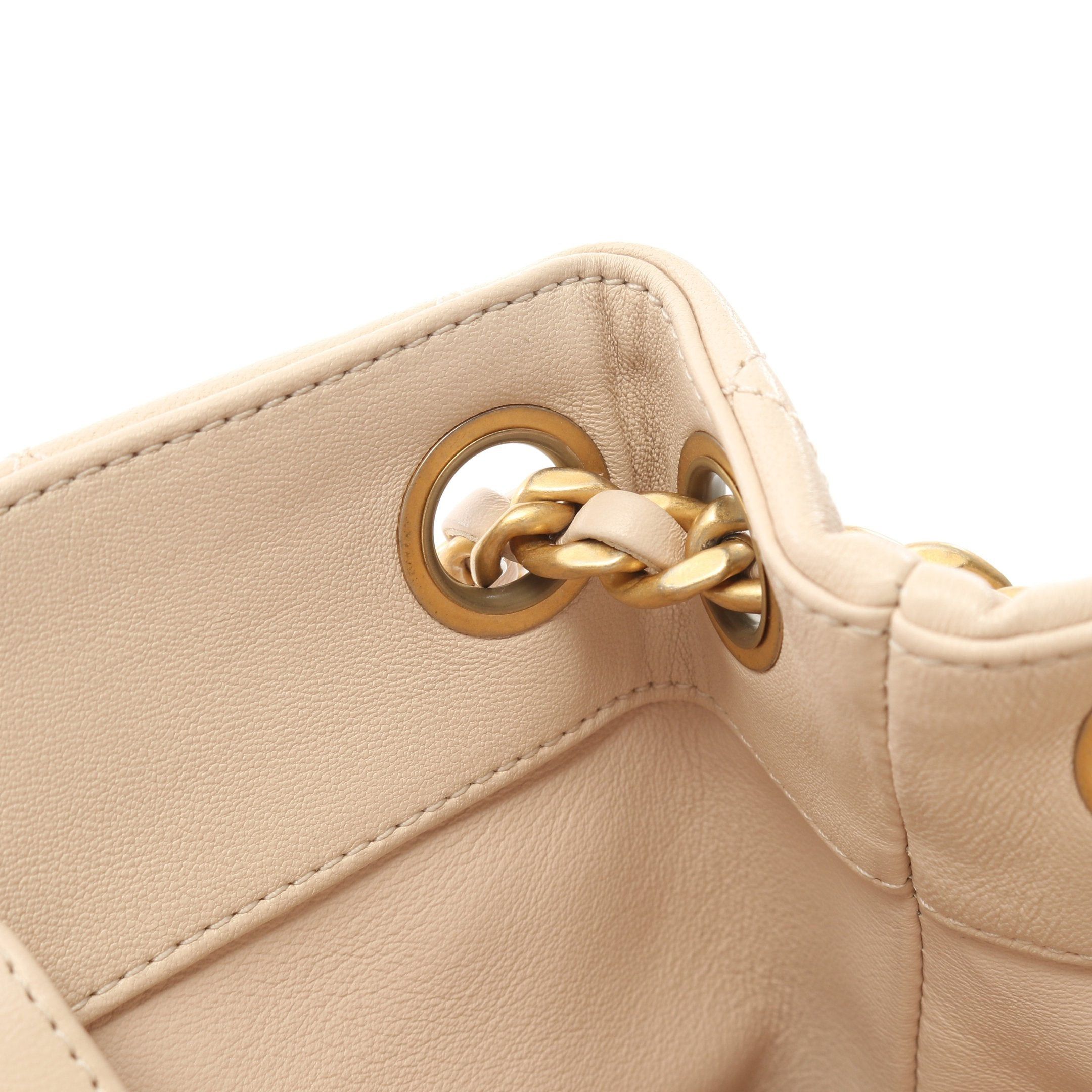 Chanel Chanel Small Bucket Bag Matelasse Chain Shoulder Lambskin Light Beige Gold Hardware Size ONE SIZE - 10 Thumbnail