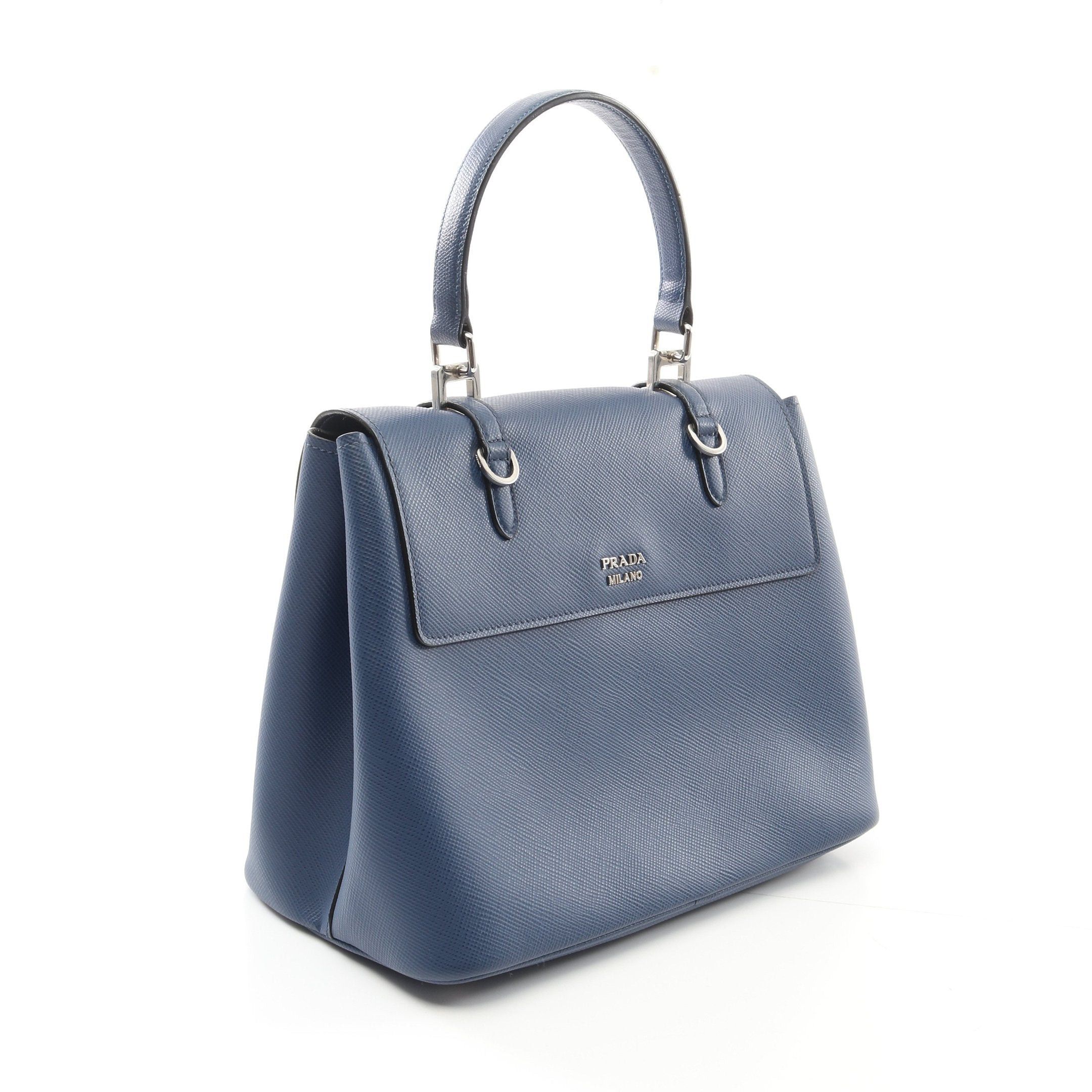 Prada Prada Saffiano Cuir Handbag Leather Navy Size ONE SIZE - 2 Thumbnail