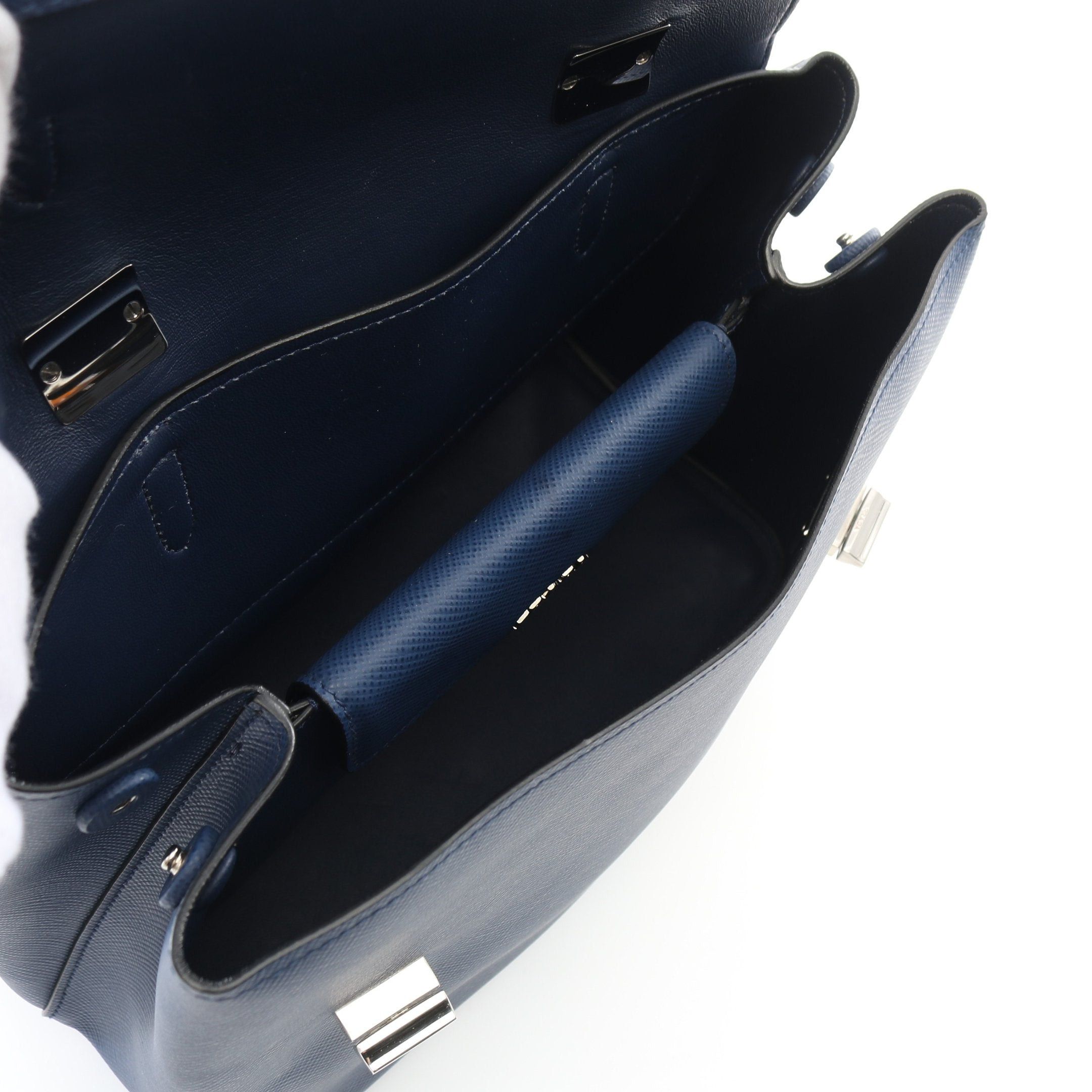 Prada Prada Saffiano Cuir Handbag Leather Navy Size ONE SIZE - 3 Thumbnail