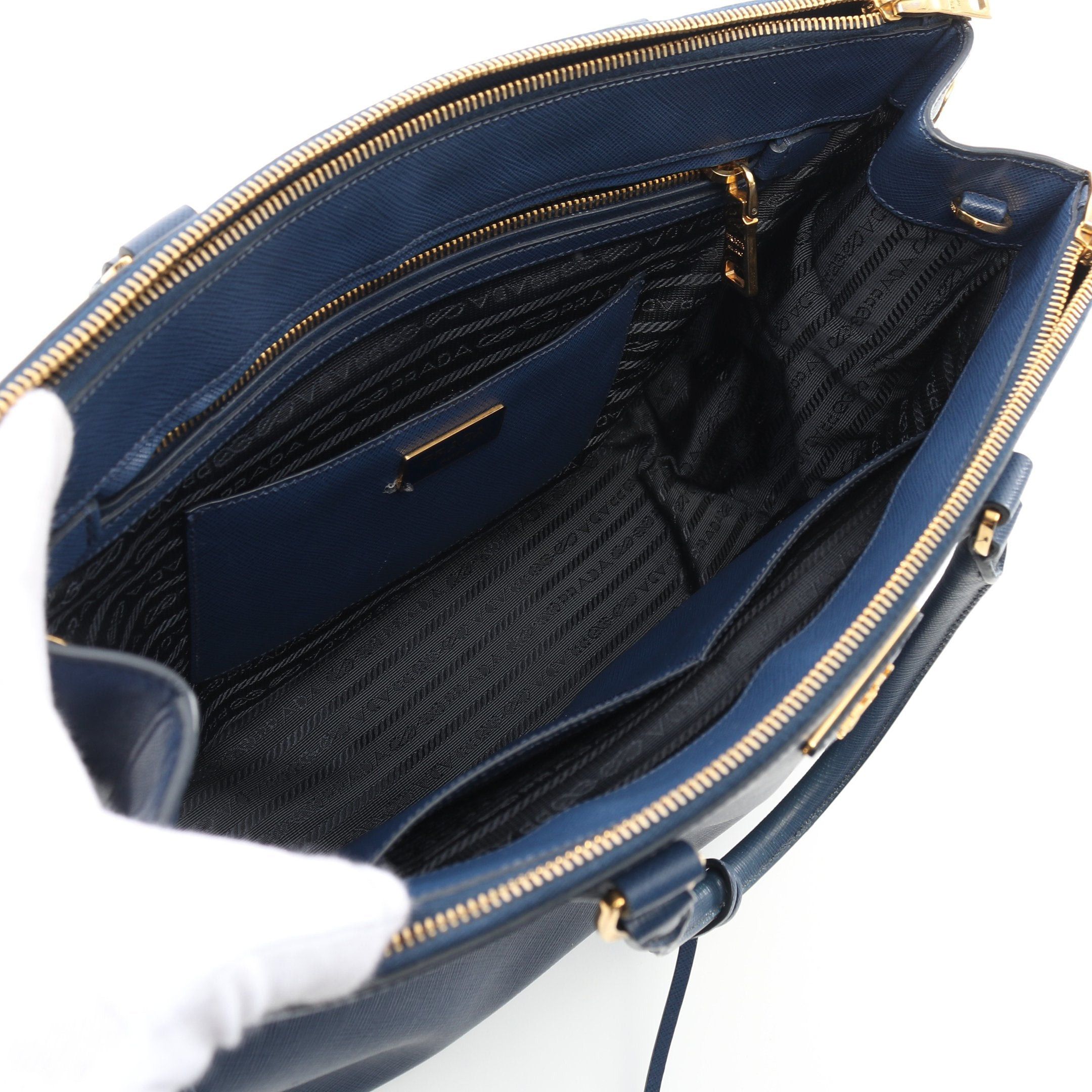Prada Prada Saffiano Lux Galleria Handbag Leather Blue Size ONE SIZE - 3 Thumbnail
