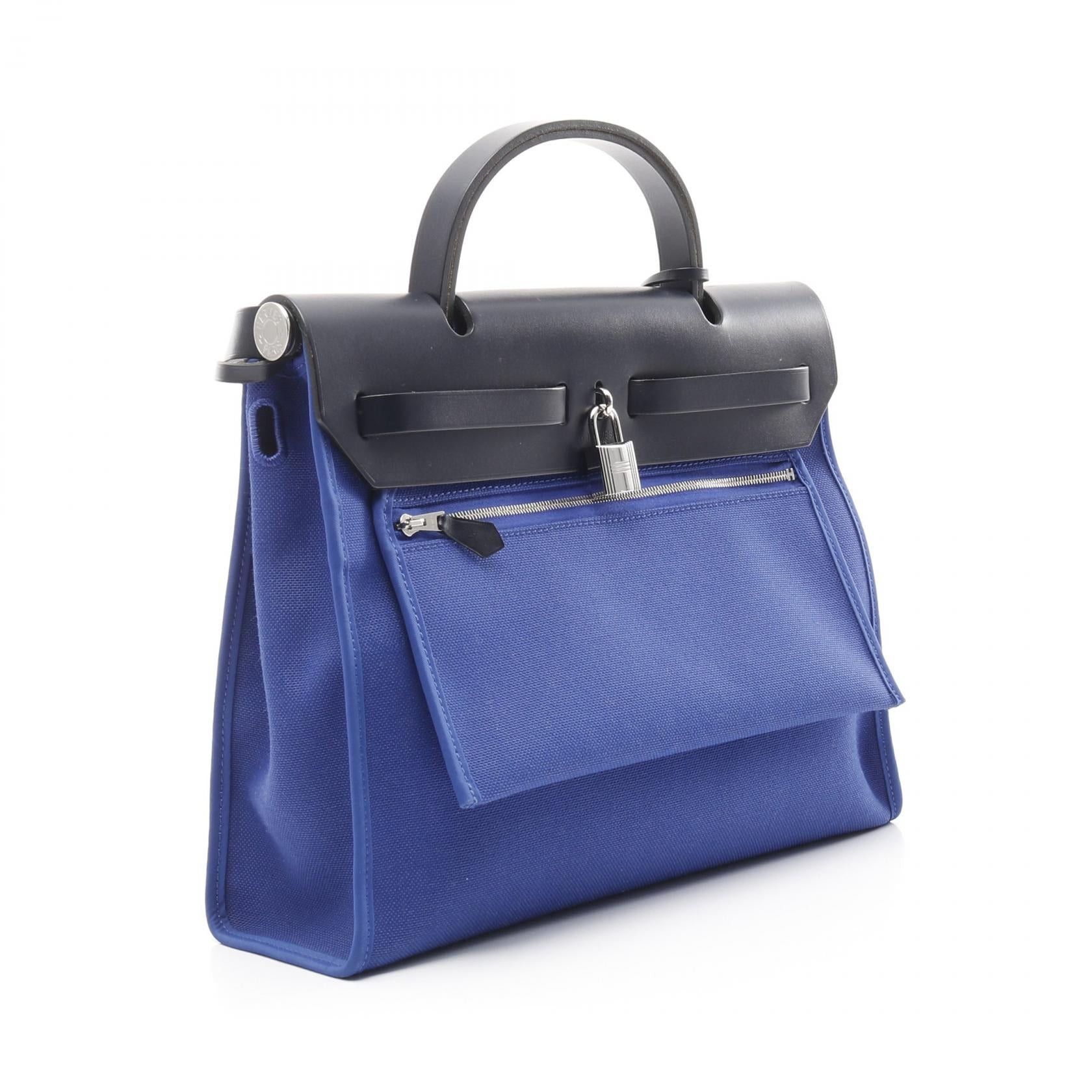 Hermes Hermes Herbag Zip Pm Blue Billiards Saphir Handbag Toile Military Vache Hunter Navy Silver Hardware D Stamp Size ONE SIZE - 2 Thumbnail