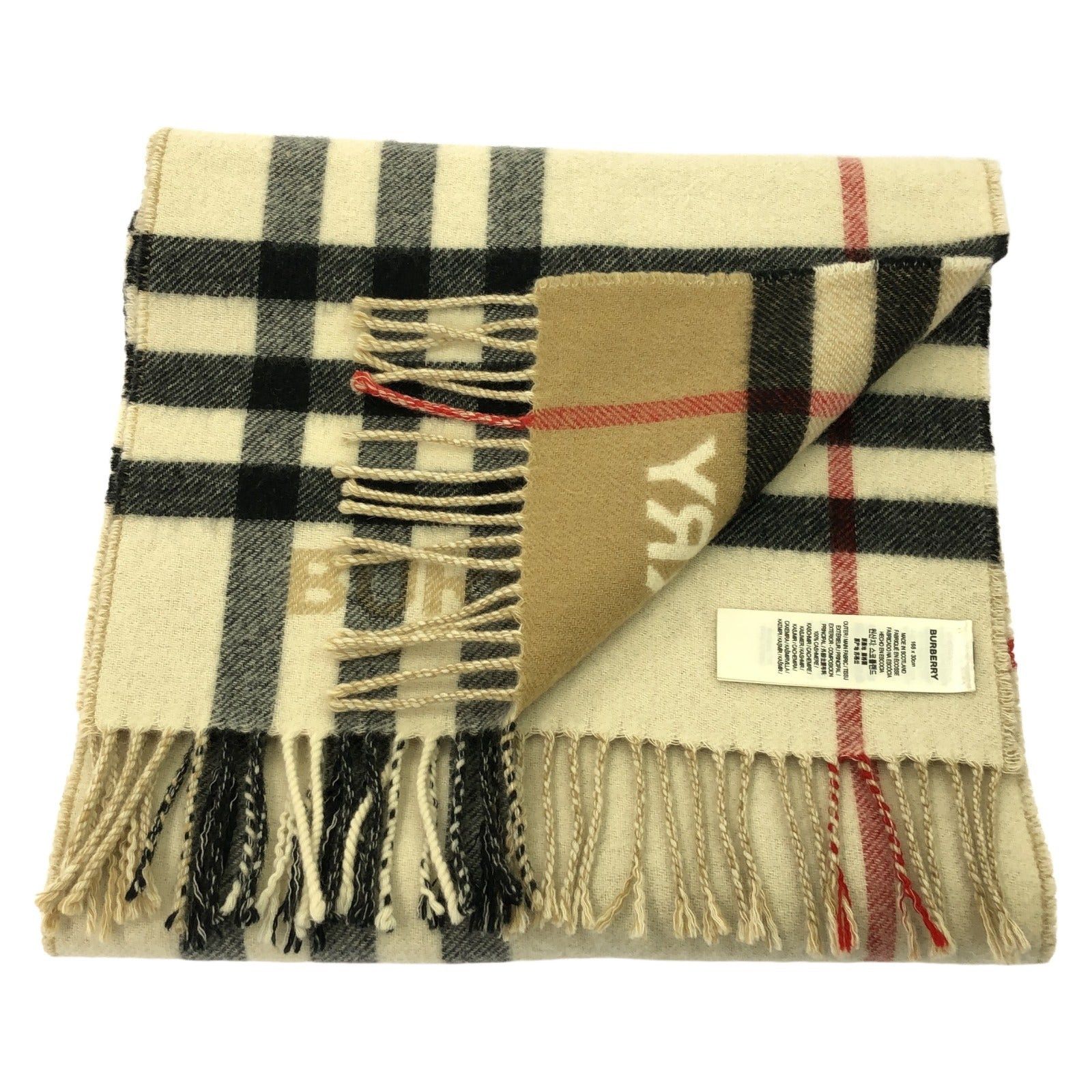 Burberry Burberry Construct Check Scarf Cashmere Beige Size ONE SIZE - 2 Thumbnail